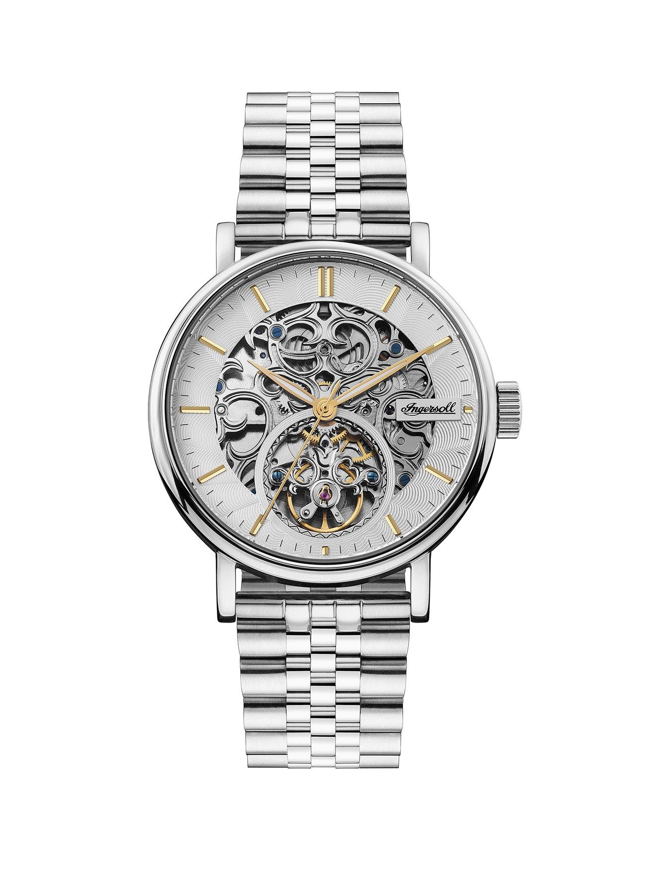 Charles Silver and Gold Detail Skeleton Automatic Dial Stainless Steel Bracelet Mens Watch