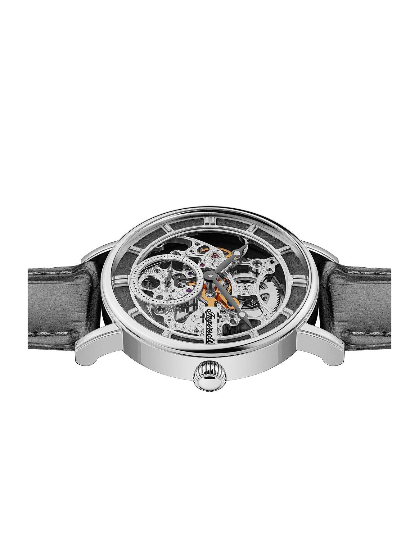 Mens silver skeleton outlet watch