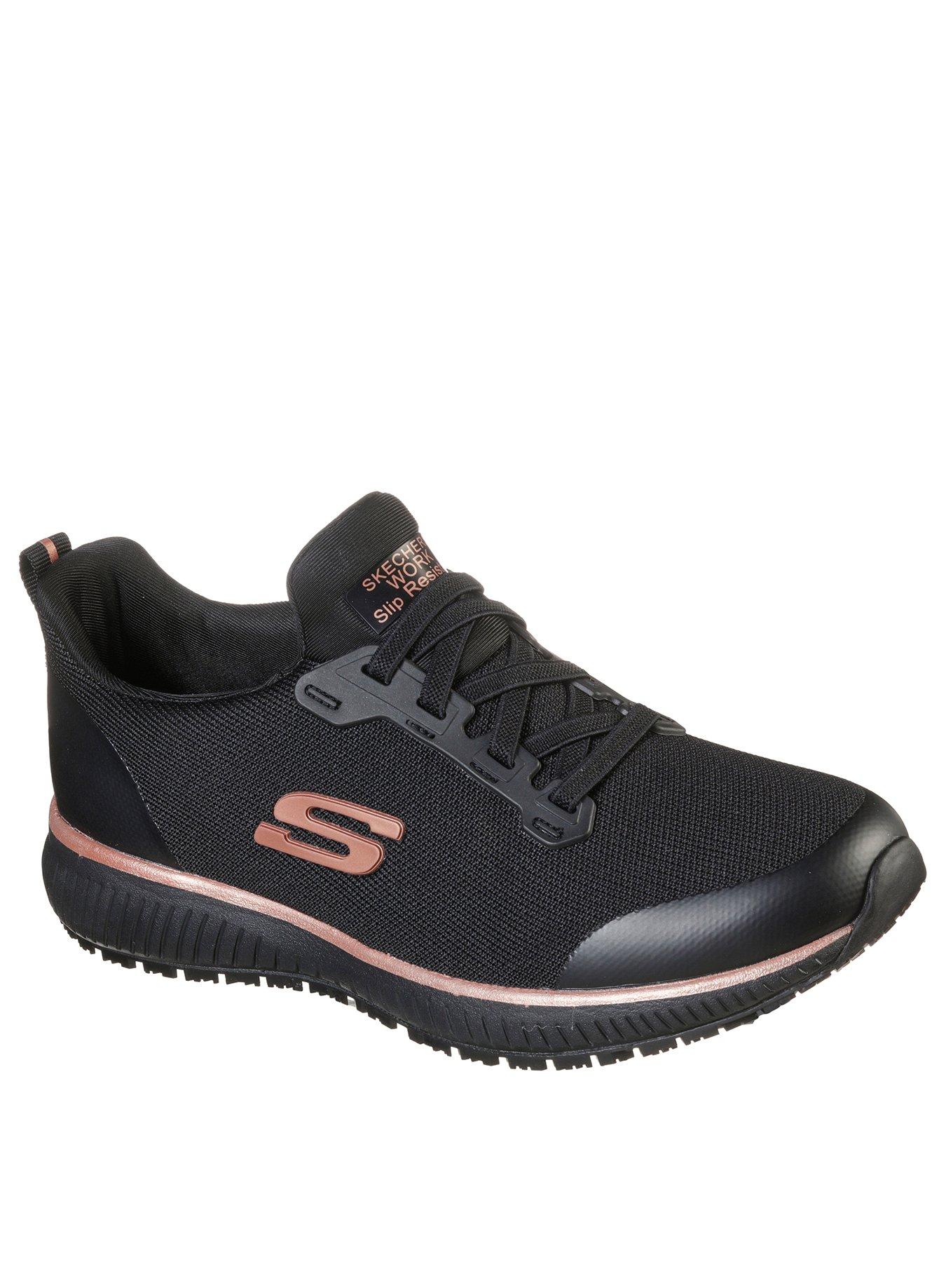 Skechers Workwear Squad Slip Resitant Bungee Lace Slip-on Trainer - Black/rose Gold