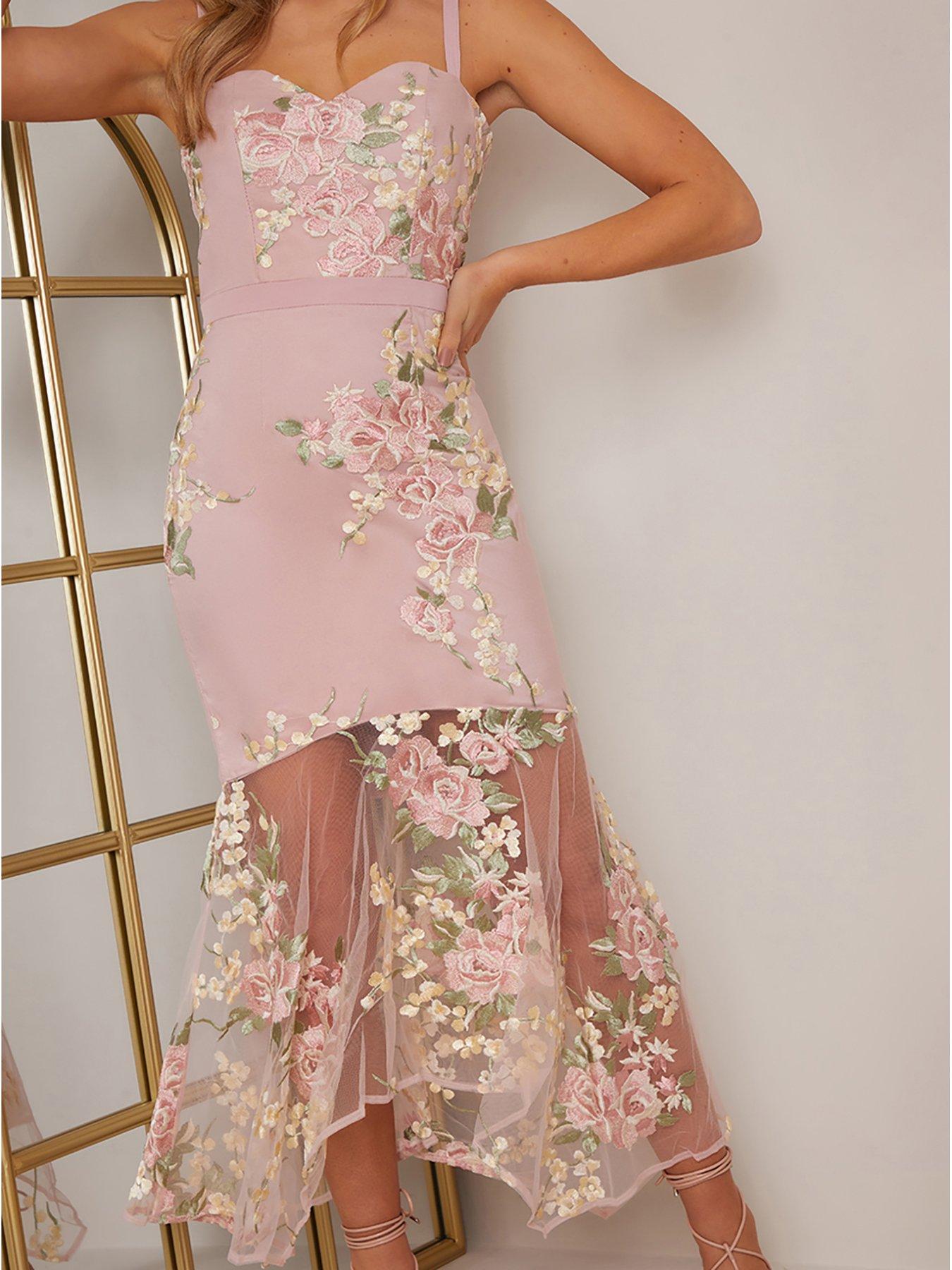 Chi chi london pink floral embroidered maxi dress sale