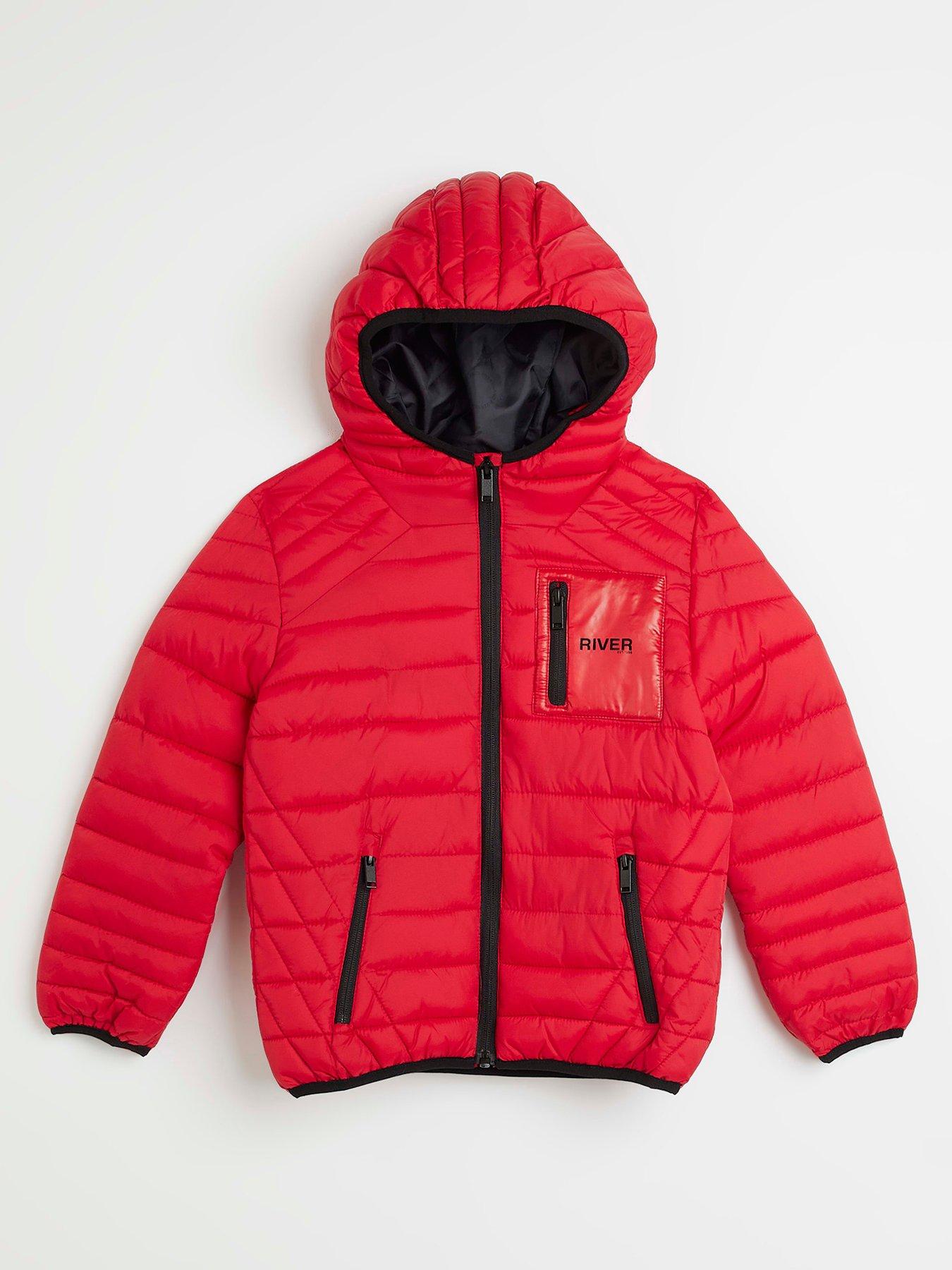 Boys red padded coat best sale