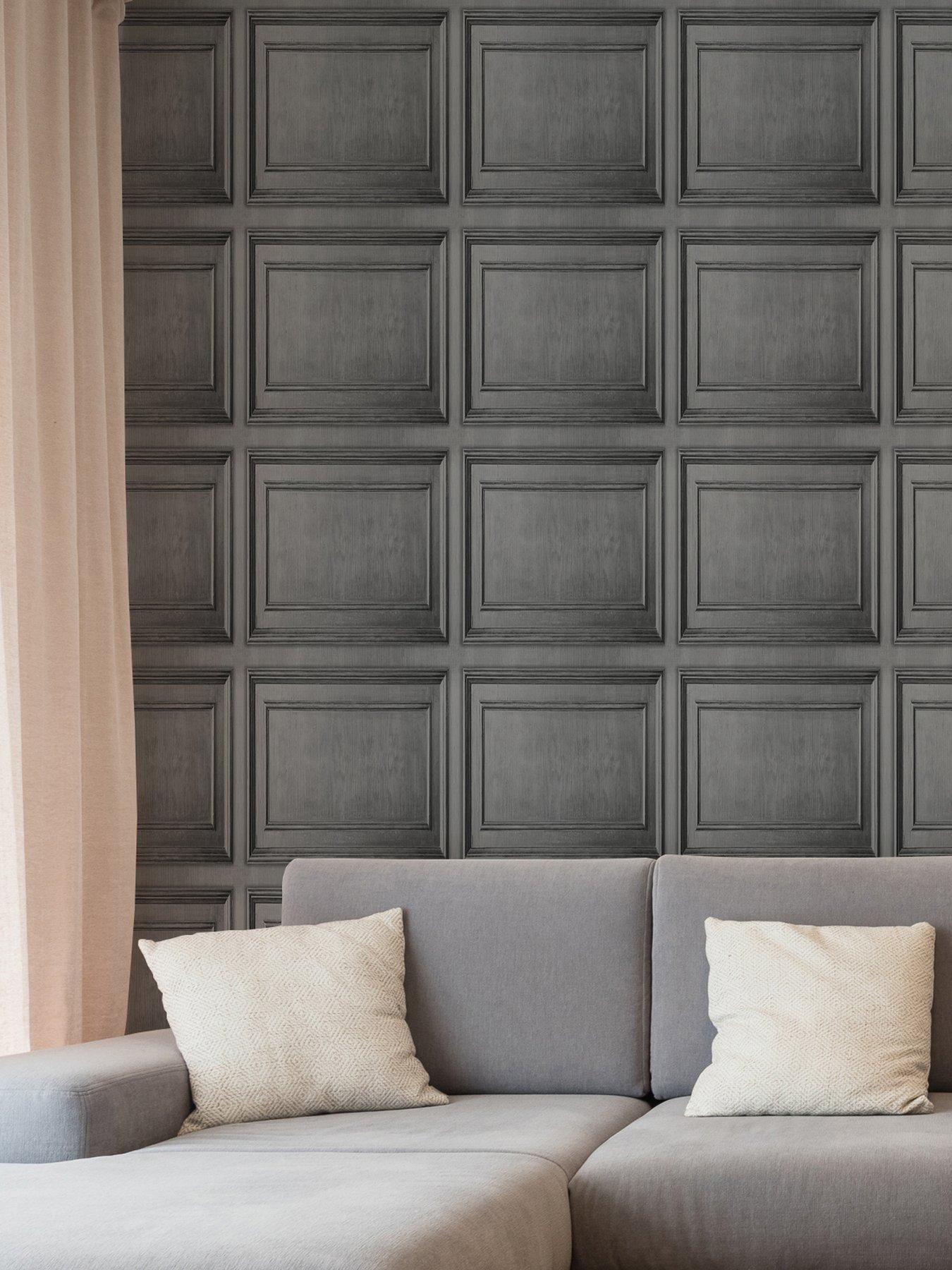 undefined Wood Panel Dark Grey Wallpaper