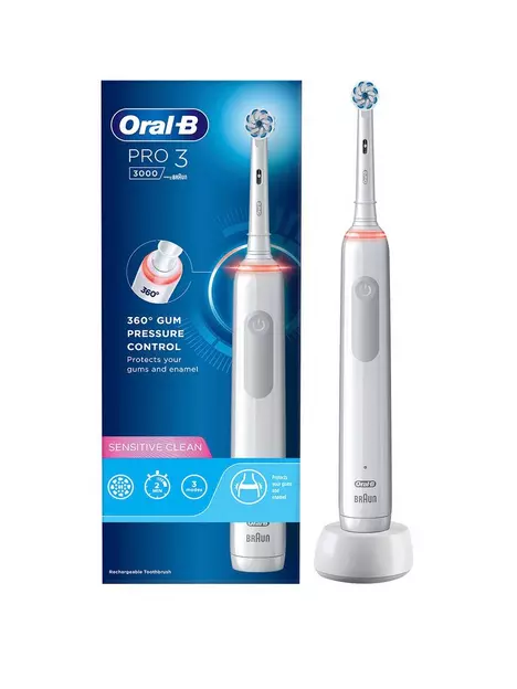 prod1090653930: Oral-B Pro 3 - 3000 Sensitive Clean - White Electric Toothbrush Designed By Braun