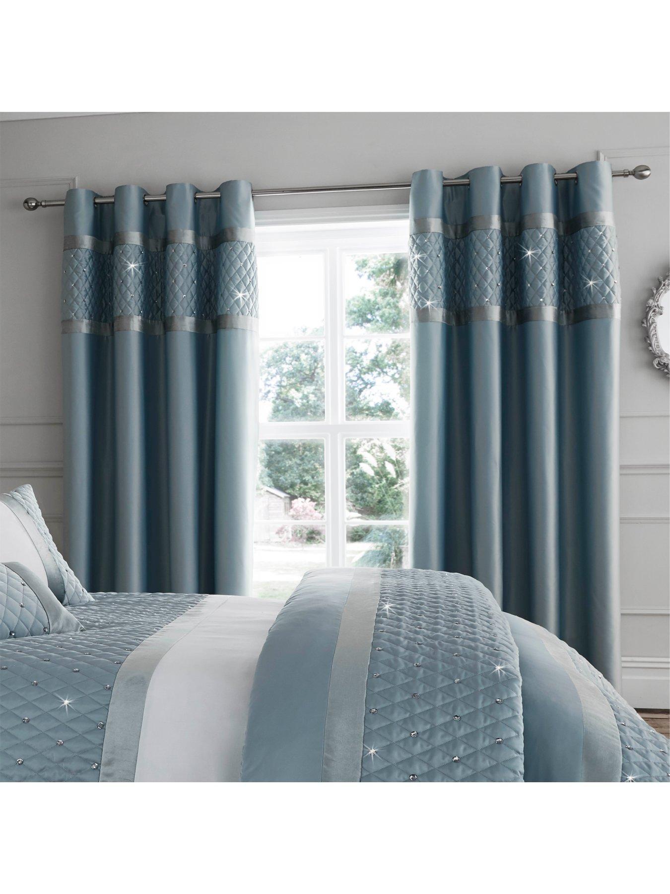 Image 1 of 6 of Catherine Lansfield Sequin Cluster Eyelet Curtains - Duck Egg