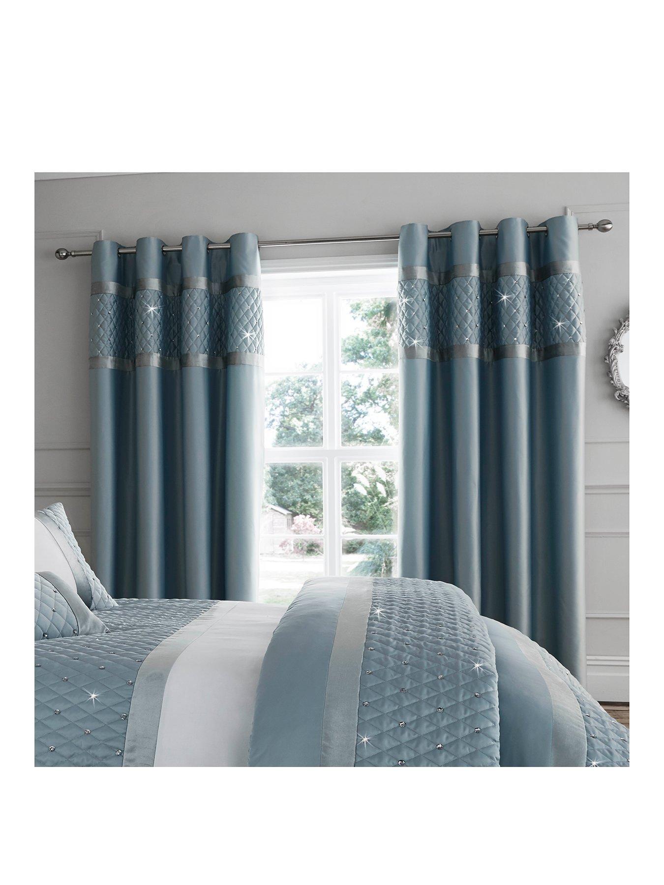 Image 2 of 6 of Catherine Lansfield Sequin Cluster Eyelet Curtains - Duck Egg