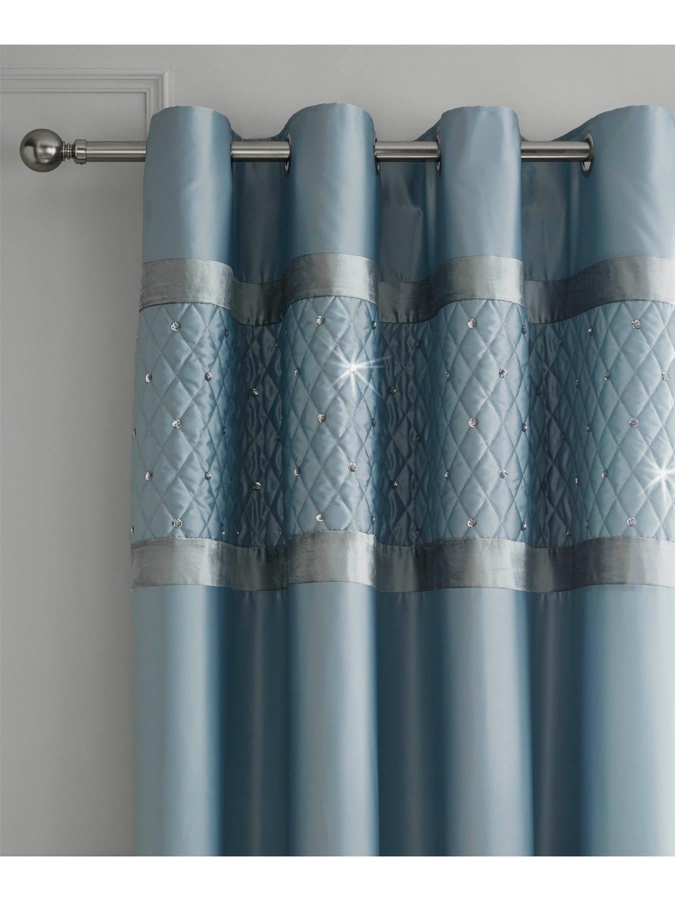 Image 3 of 6 of Catherine Lansfield Sequin Cluster Eyelet Curtains - Duck Egg