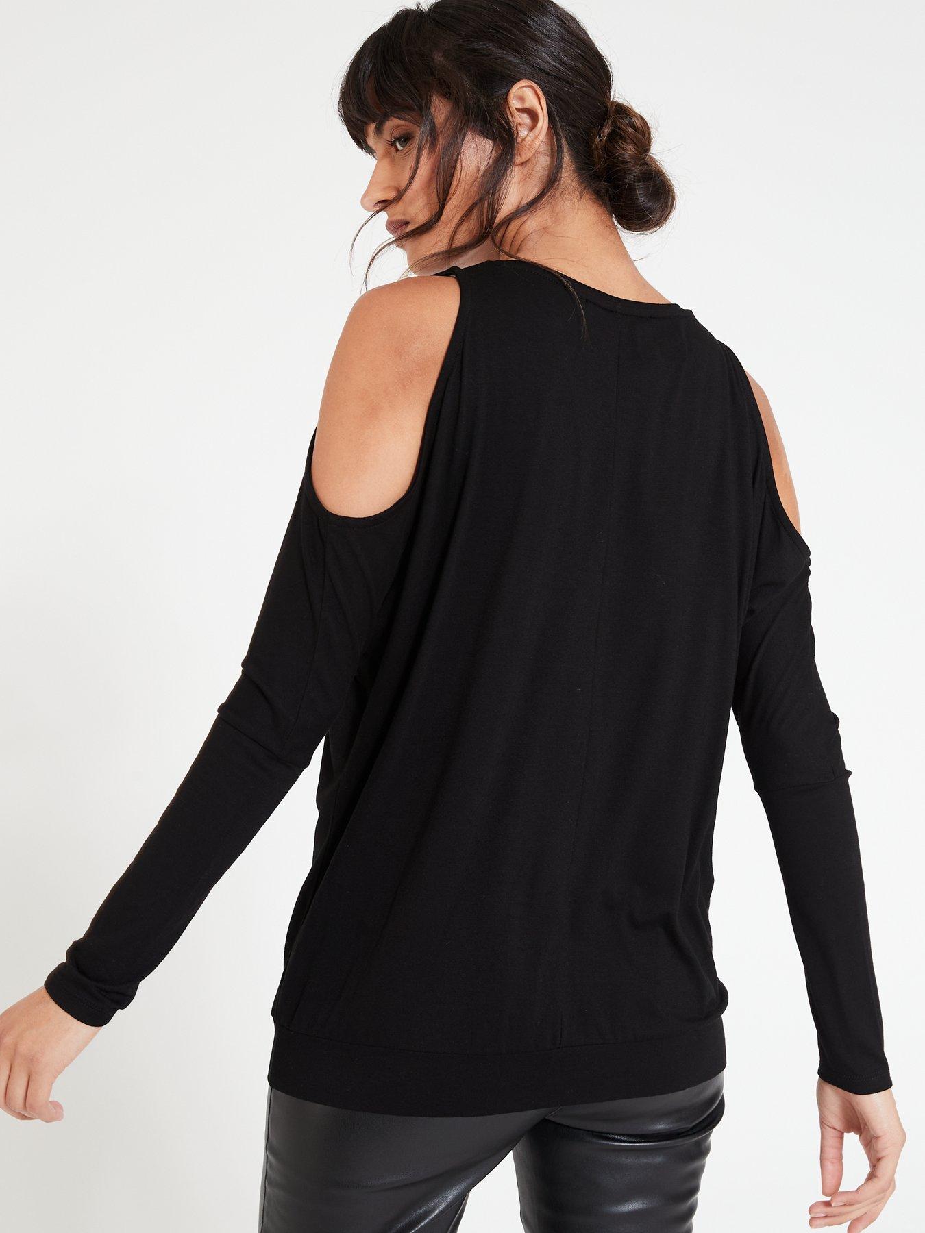 black long sleeve cold shoulder top