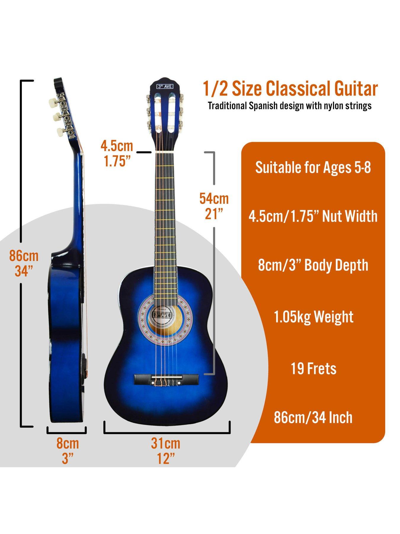Image 2 of 6 of 3rd Avenue 1/2 Size Kids Classical Guitar Beginner Bundle - 6 Months FREE Lessons - Blueburst