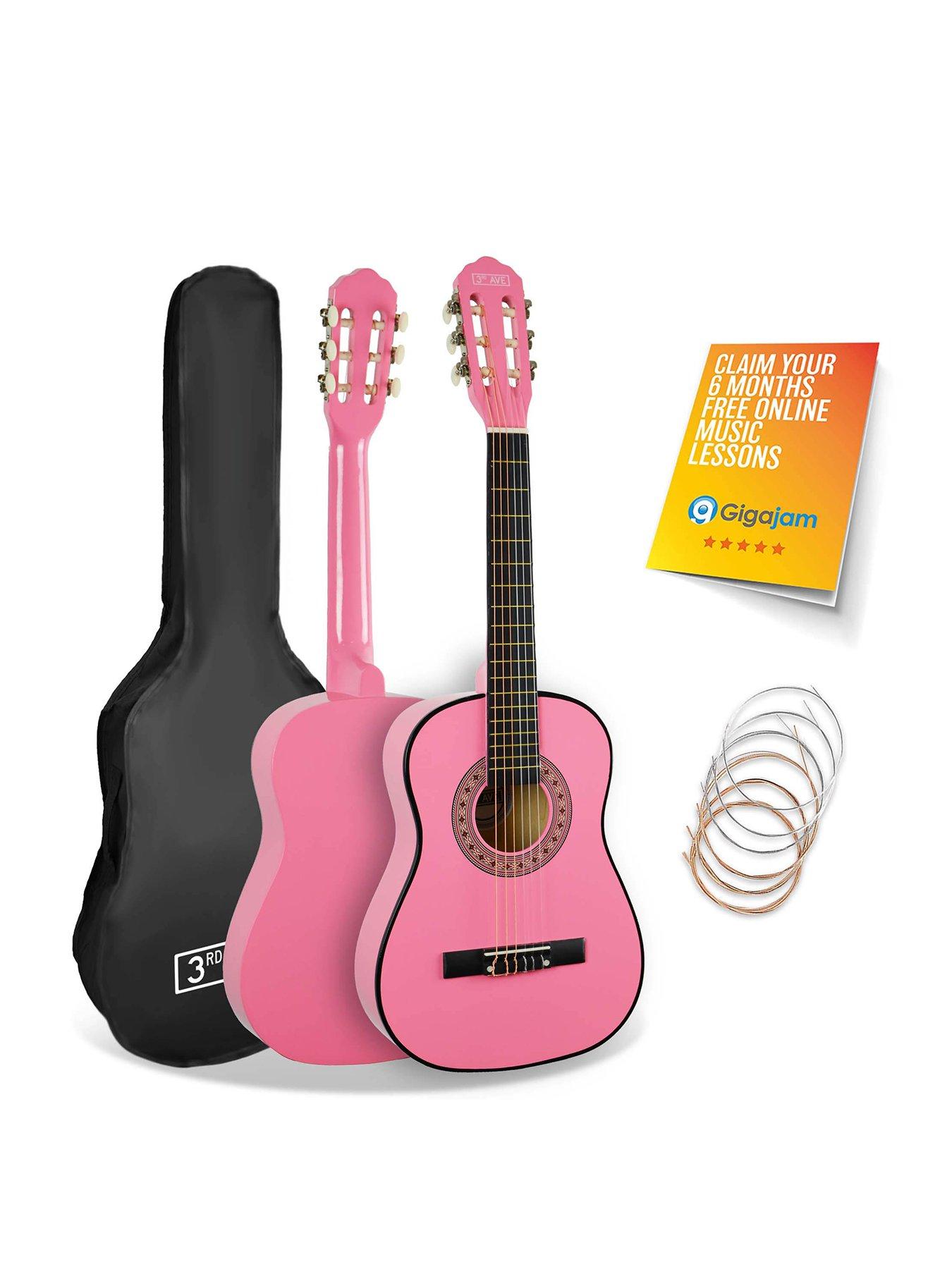 Image 1 of 6 of 3rd Avenue 1/2 Size Kids Classical Guitar Beginner Bundle - 6 Months FREE Lessons - Pink