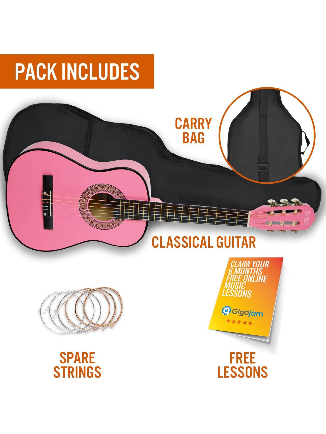 Image 3 of 6 of 3rd Avenue 1/2 Size Kids Classical Guitar Beginner Bundle - 6 Months FREE Lessons - Pink