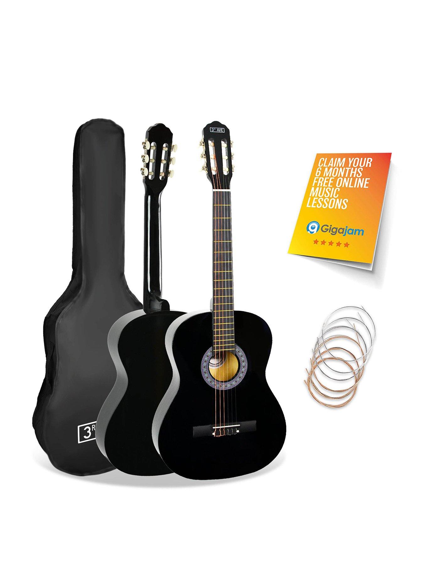 undefined Full Size 4/4 Classical Guitar Beginner Bundle - 6 Months FREE Lessons - Black