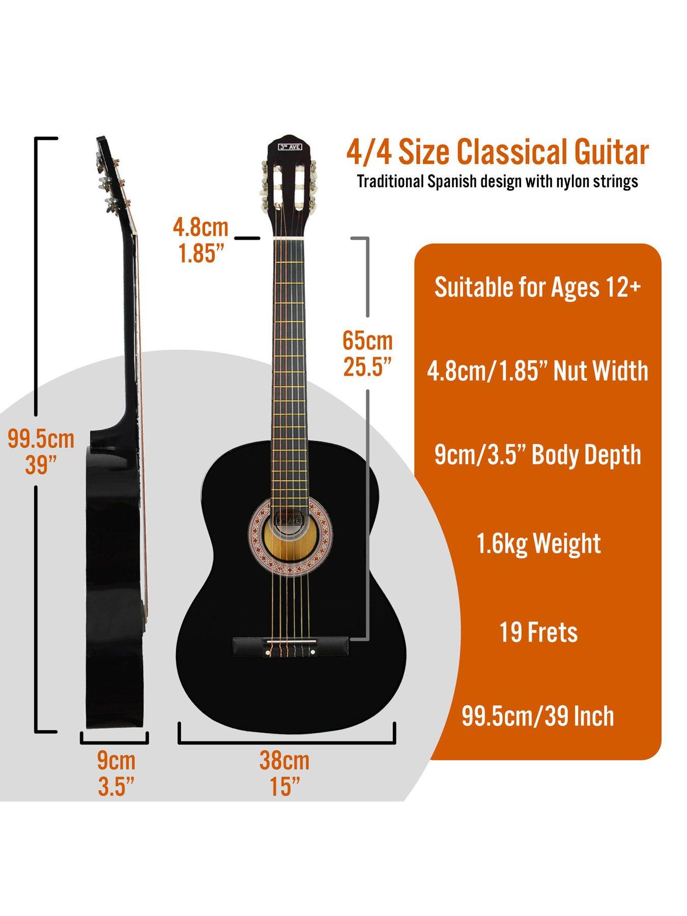 Image 2 of 6 of 3rd Avenue Full Size 4/4 Classical Guitar Beginner Bundle - 6 Months FREE Lessons - Black