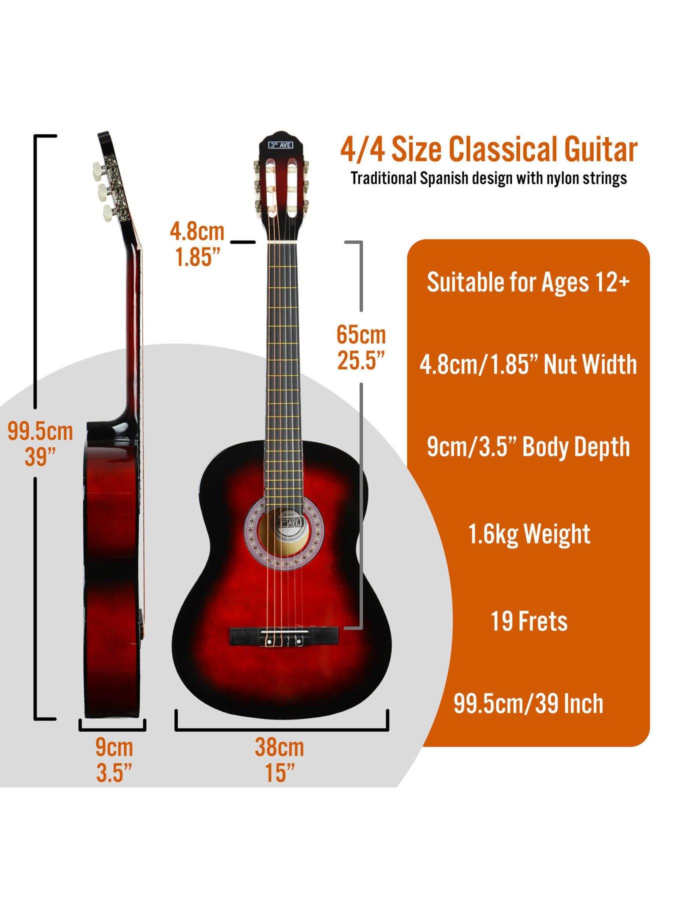Image 2 of 6 of 3rd Avenue Full Size 4/4 Classical Guitar Beginner Bundle - 6 Months FREE Lessons - Redburst