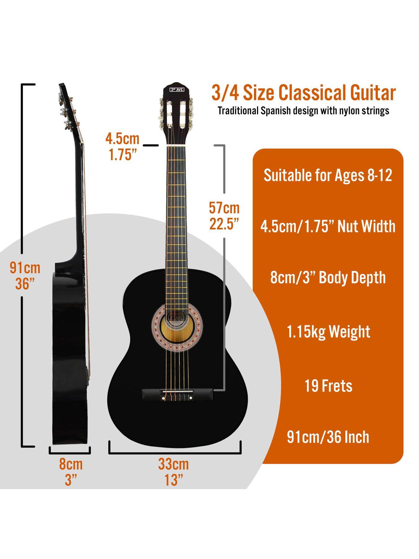Image 2 of 6 of 3rd Avenue 3/4 Size Kids Classical Guitar Beginner Bundle - 6 Months FREE Lessons - Black