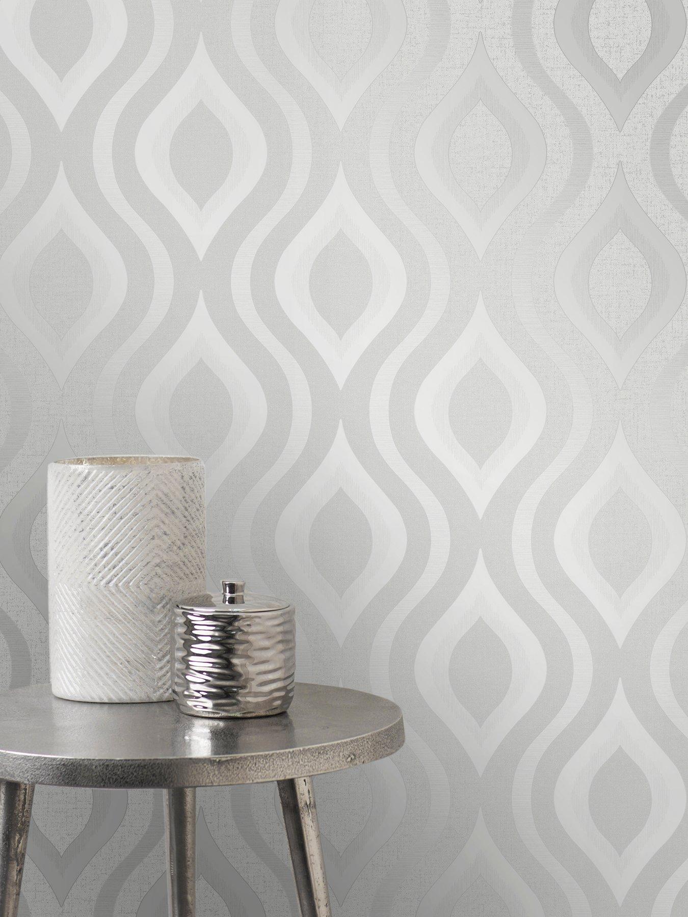 Fine Decor Quartz Geo Silver and Grey Wallpaper