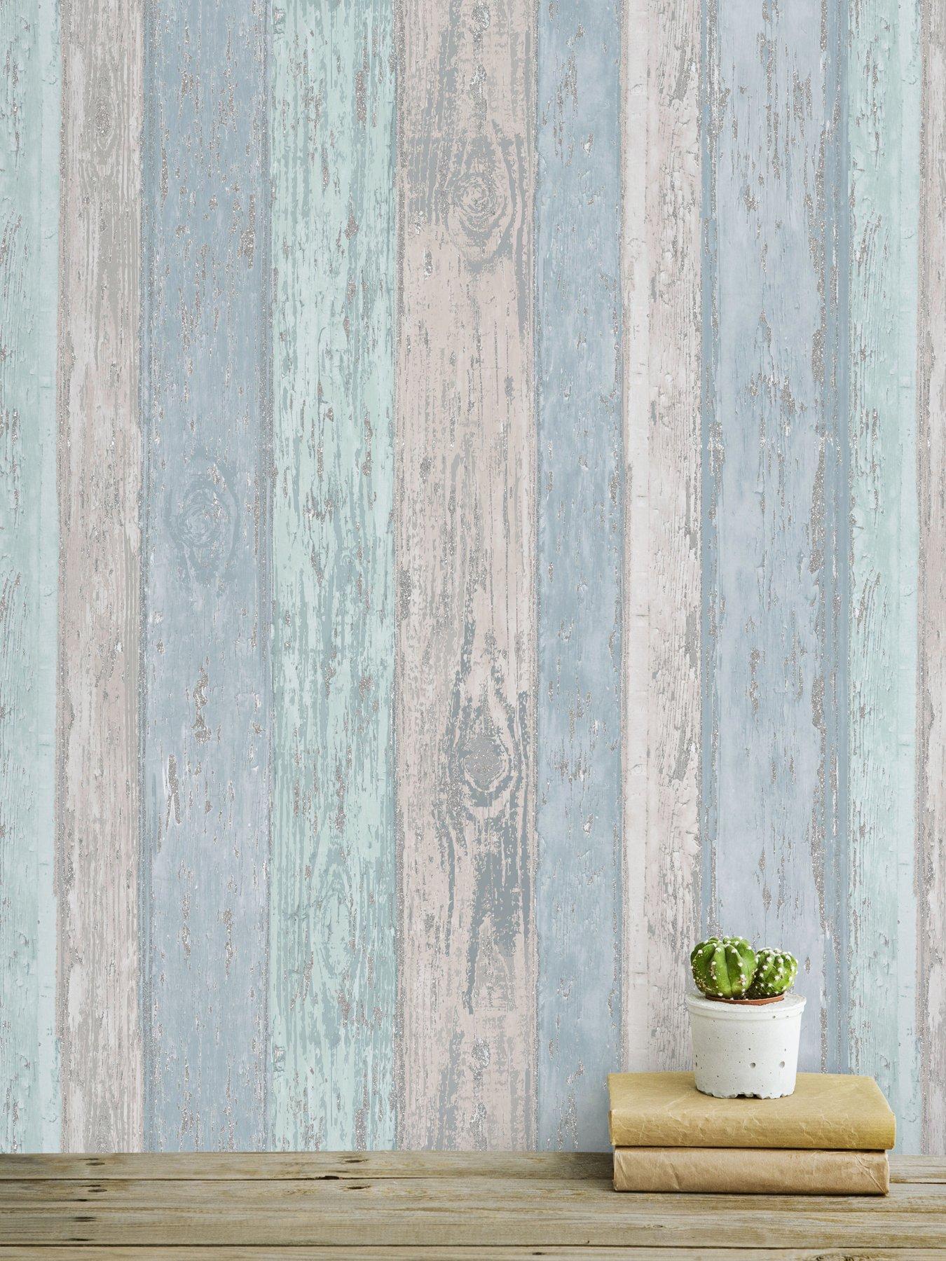 undefined Coloroll Blue Distressed Wood Wallpaper