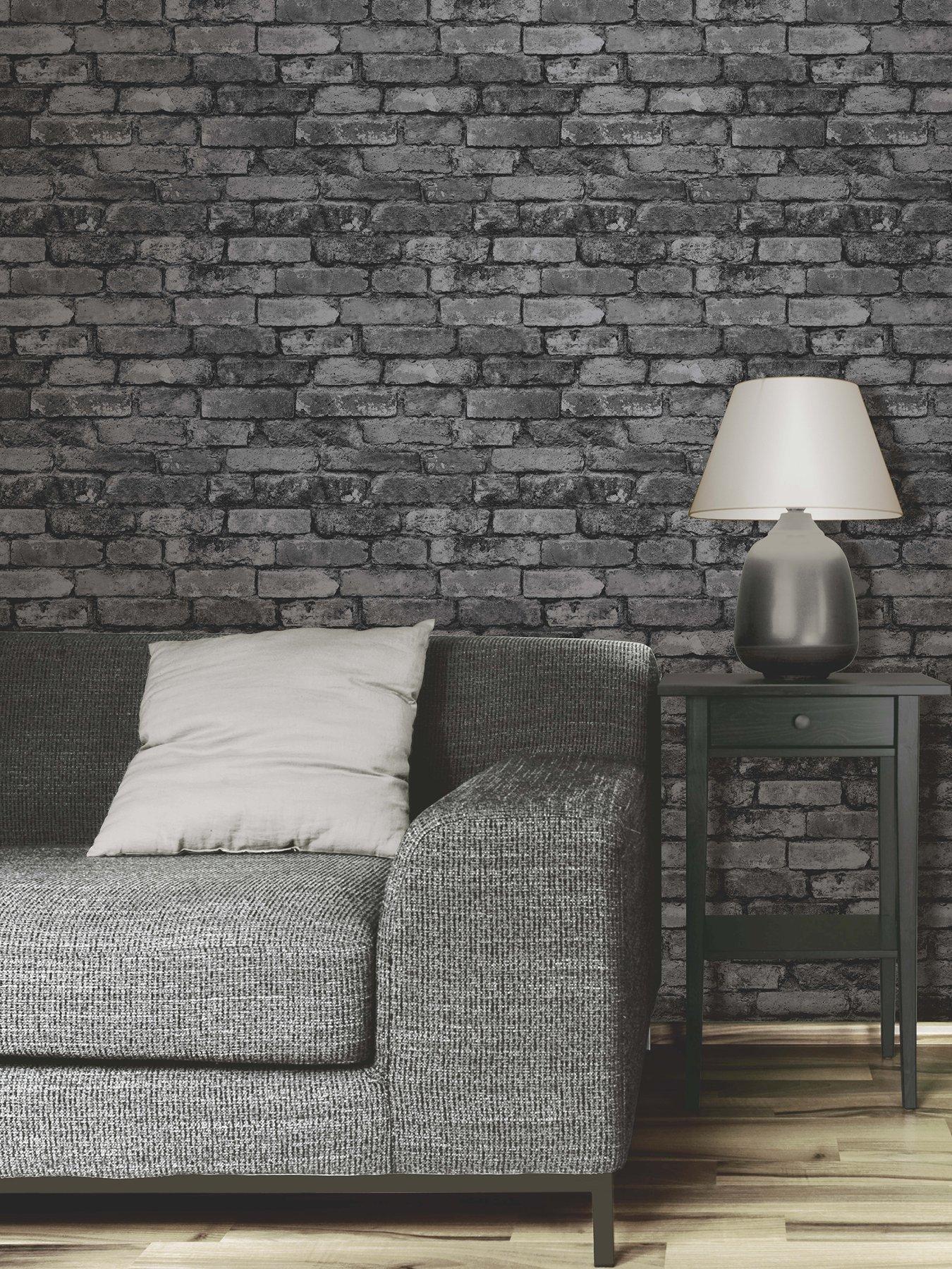 Fine Decor Rustic Silver Brick Wallpaper