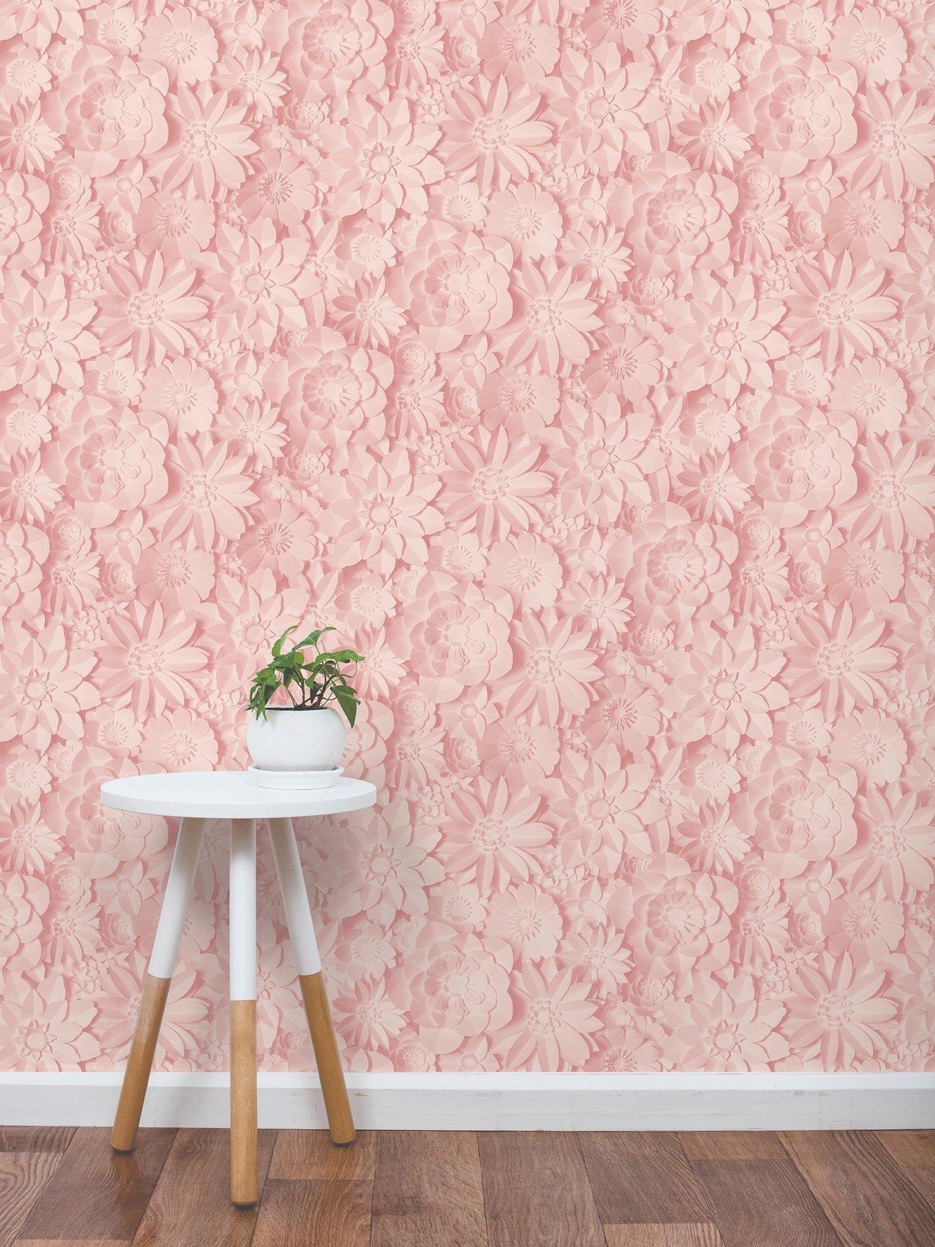 undefined 3D Effect Floral Pink Wallpaper