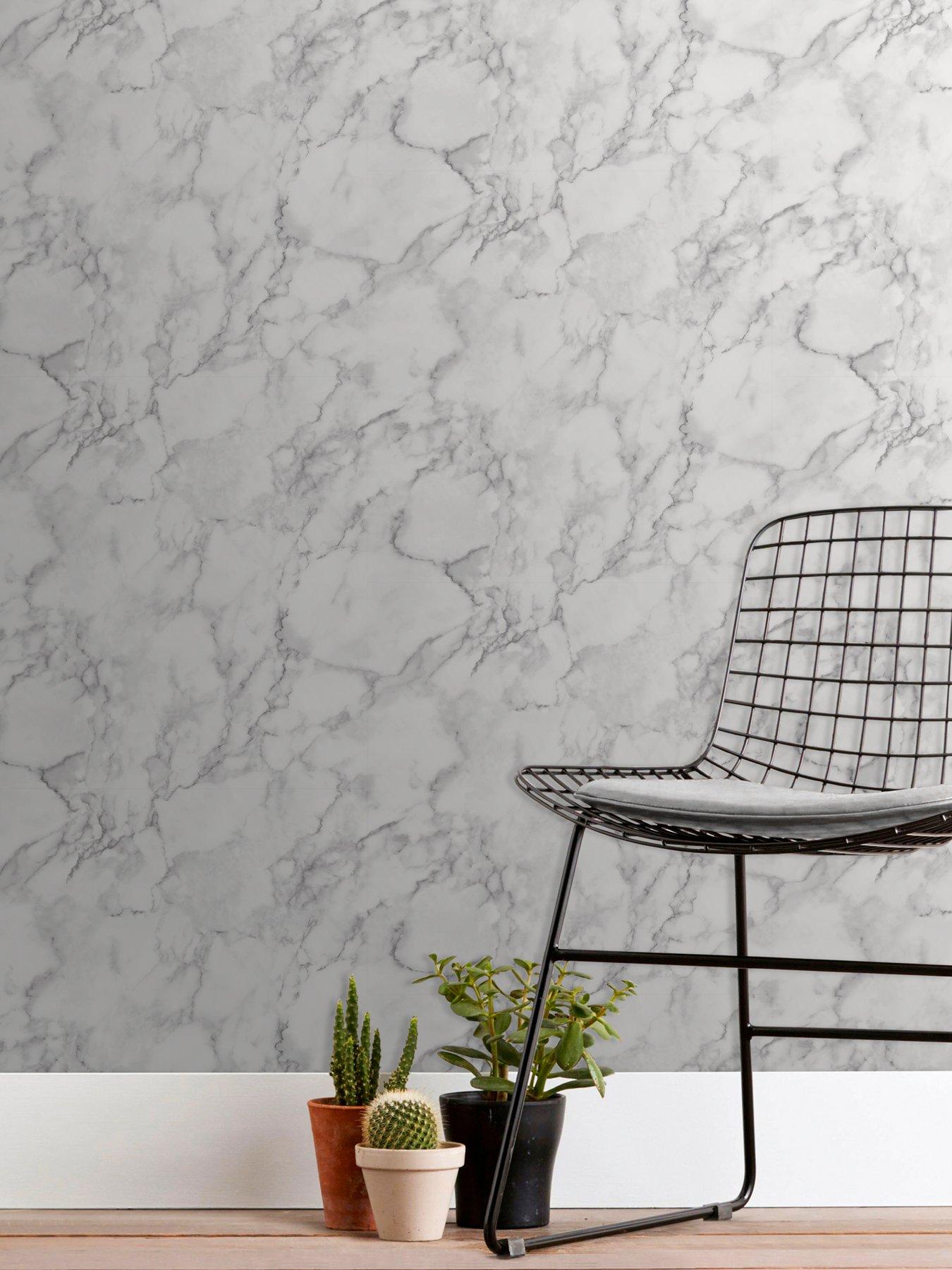 Fine Decor Marblesque White Plain Marble Wallpaper
