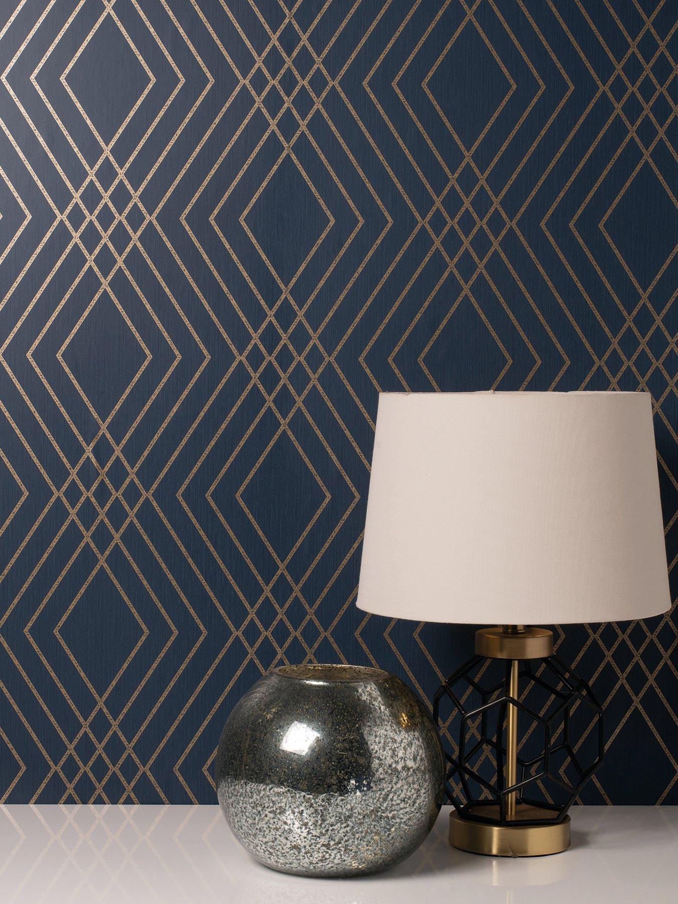 Fine Decor Shard Trellis Navy & Gold Wallpaper