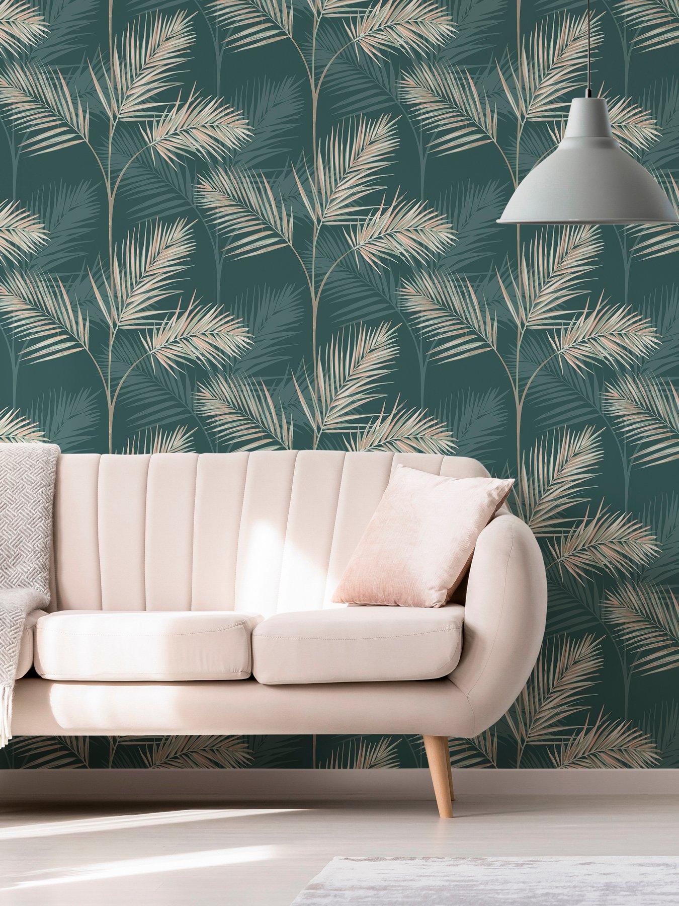 fine-decor-south-beach-palm-leaf-emerald-wallpaper