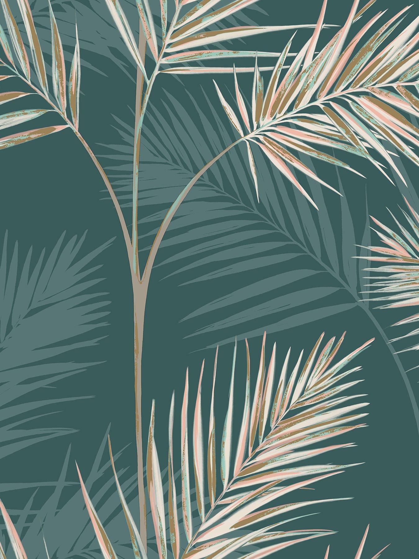 fine-decor-south-beach-palm-leaf-emerald-wallpaperdetail