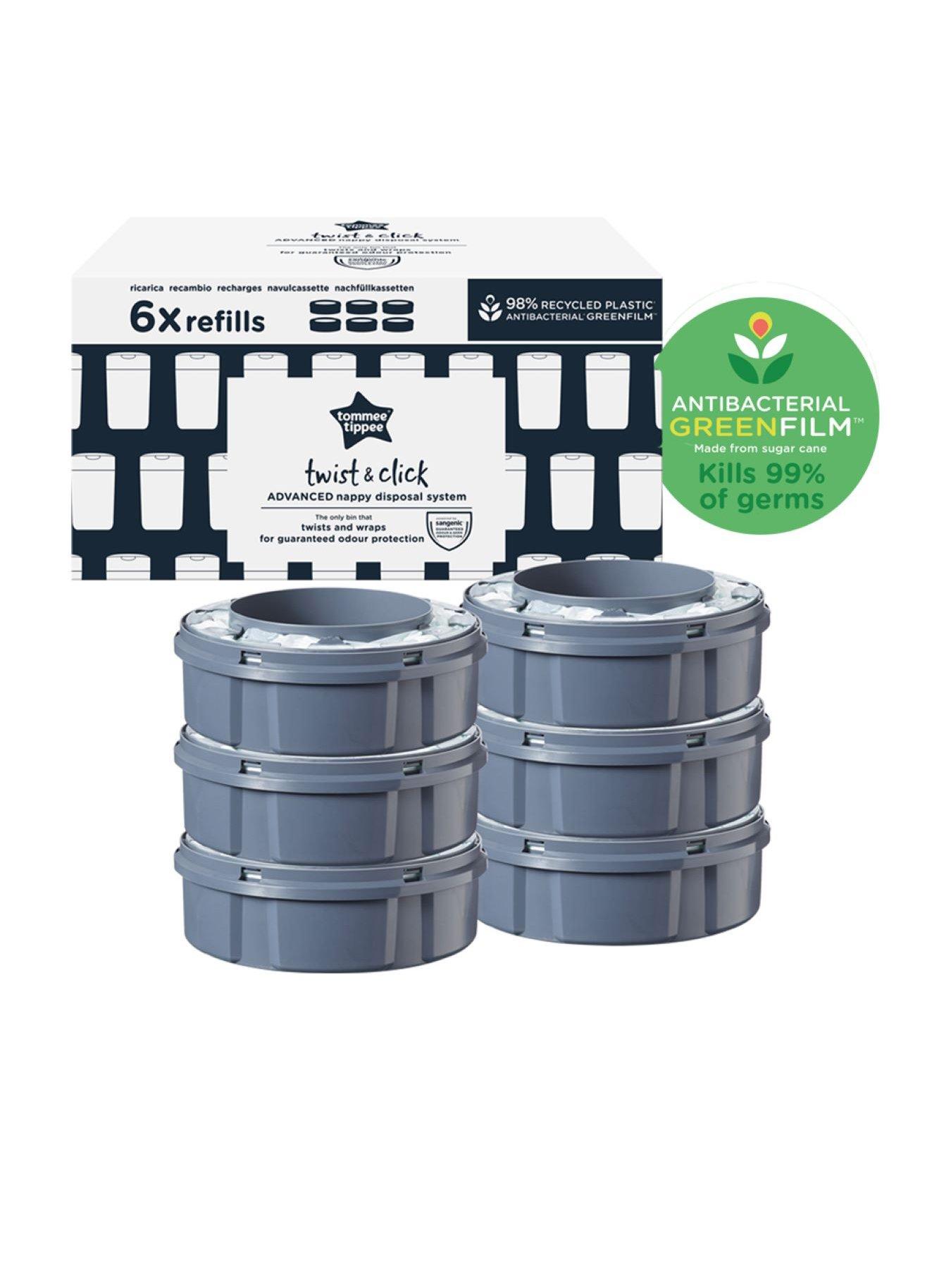 Image 5 of 7 of Tommee Tippee Tommee Tippee Twist and Click Advanced Nappy Bin Refill Cassettes, Sustainably Sourced Antibacterial GREENFILM, Pack of 6