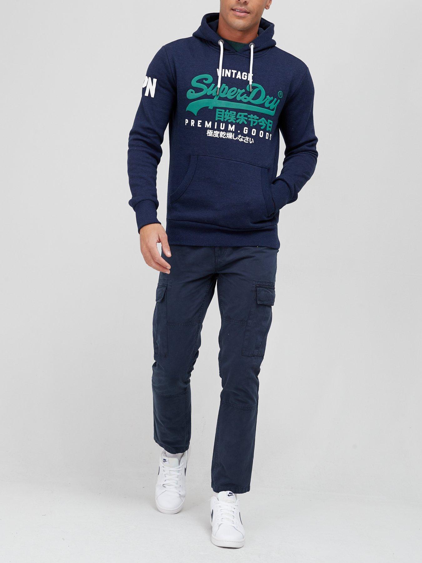 Superdry Men's Vintage Logo Graphic Pullover Hoodie, Blue