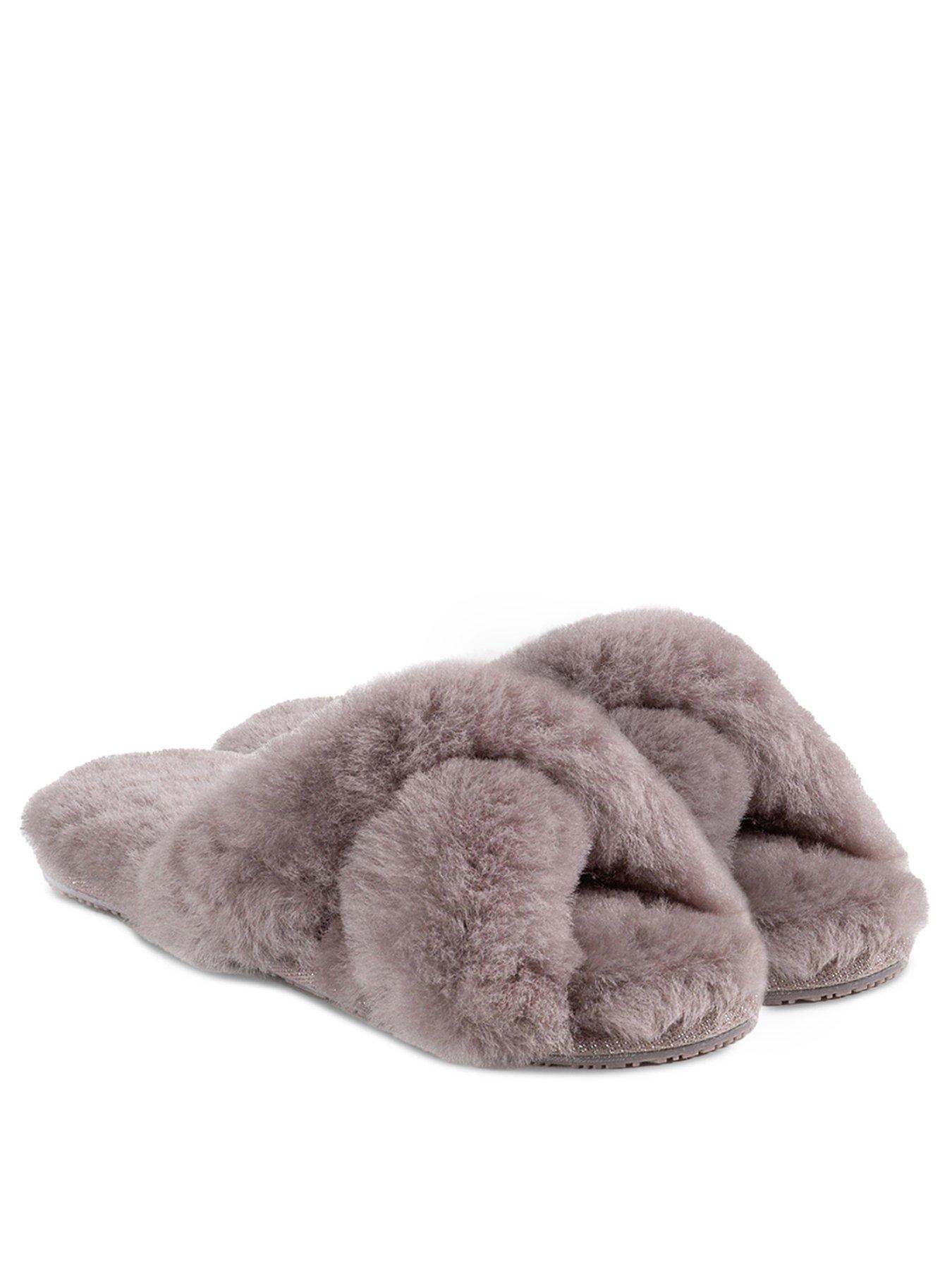 Image of Just Sheepskin Daisy Open Toe Cross Over Sheepskin Slider - Dove