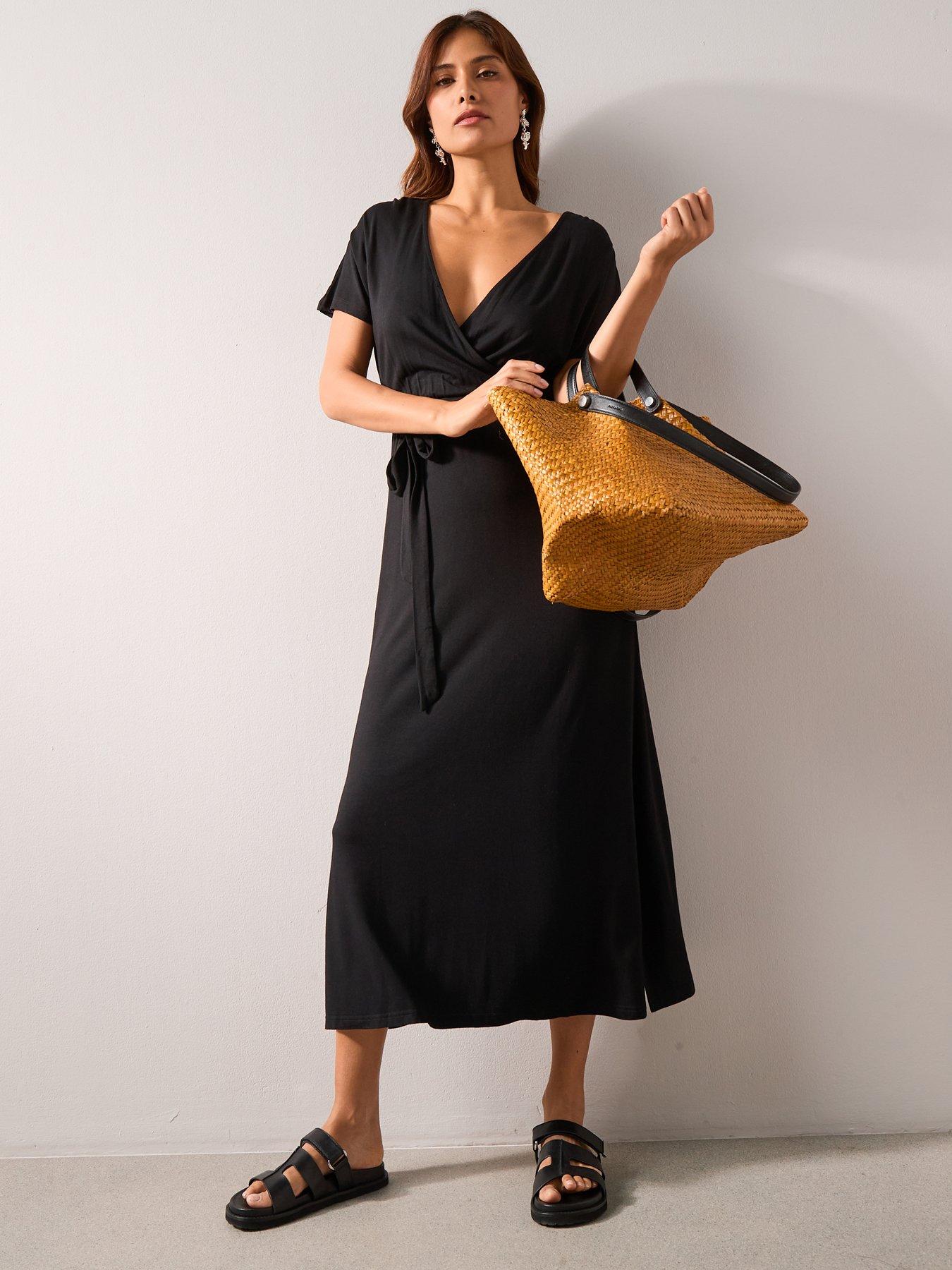V by Very Jersey Wrap Beach Midi Dress Black Very Ireland