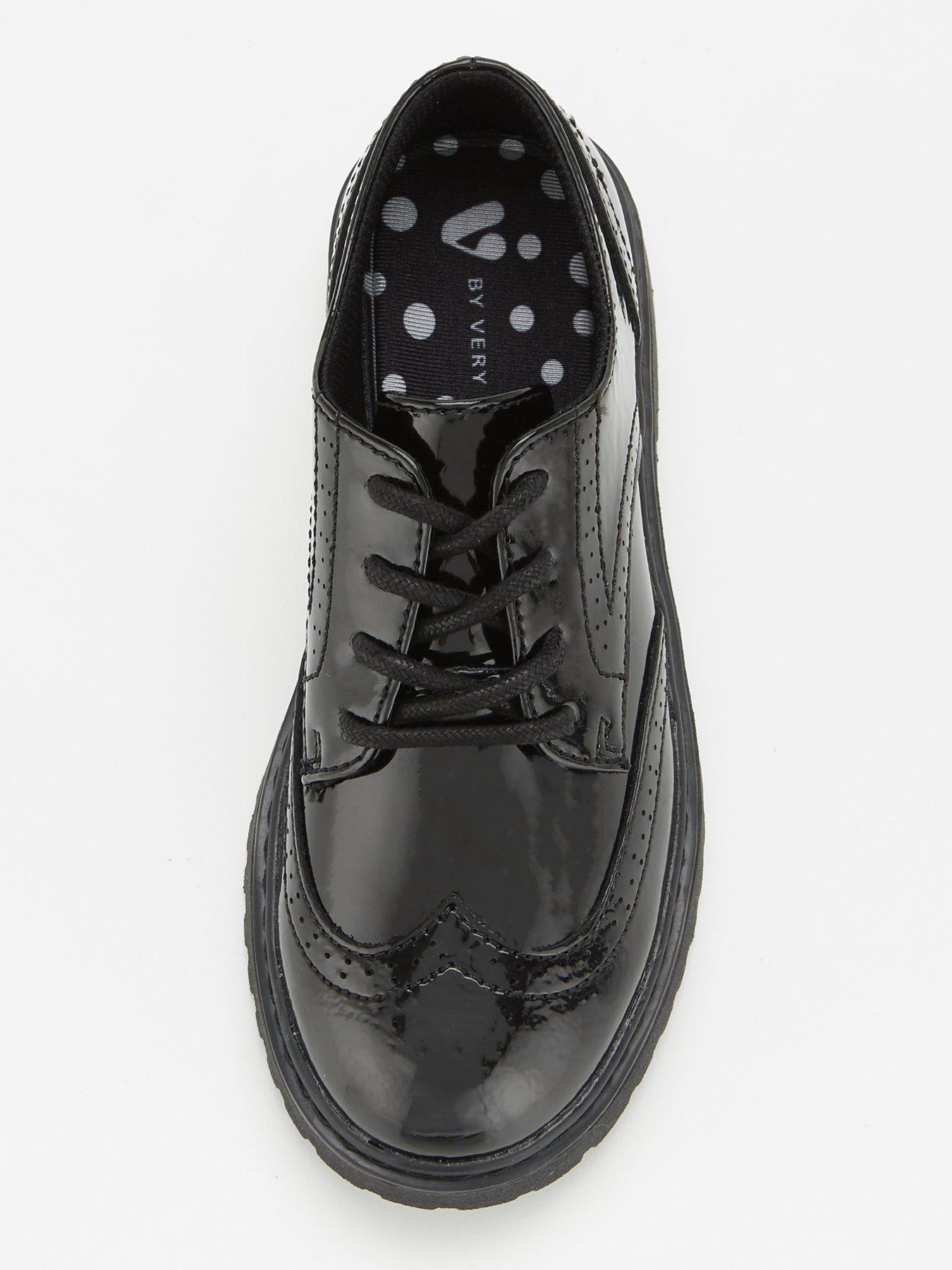 Girls Lace Up Patent Leather School Shoe Black