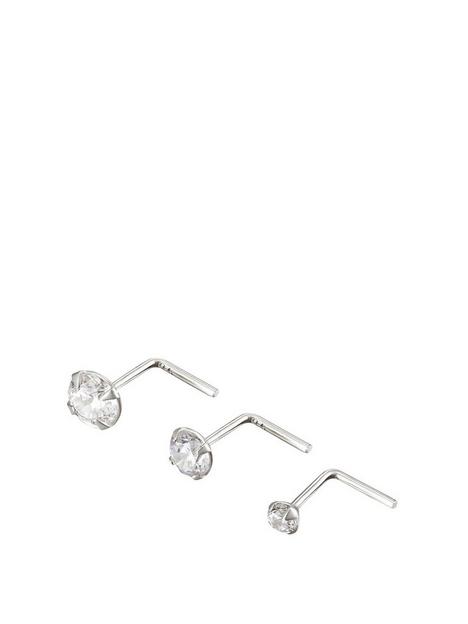 the-love-silver-collection-sterling-silver-cubic-zirconia-3pk-nose-studs