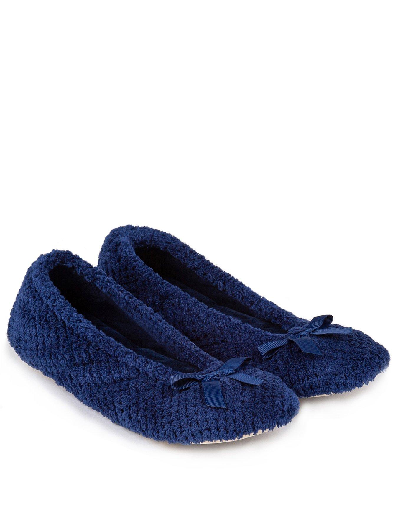 Image of TOTES Isotoner Popcorn Ballet Slipper With Bow - Navy