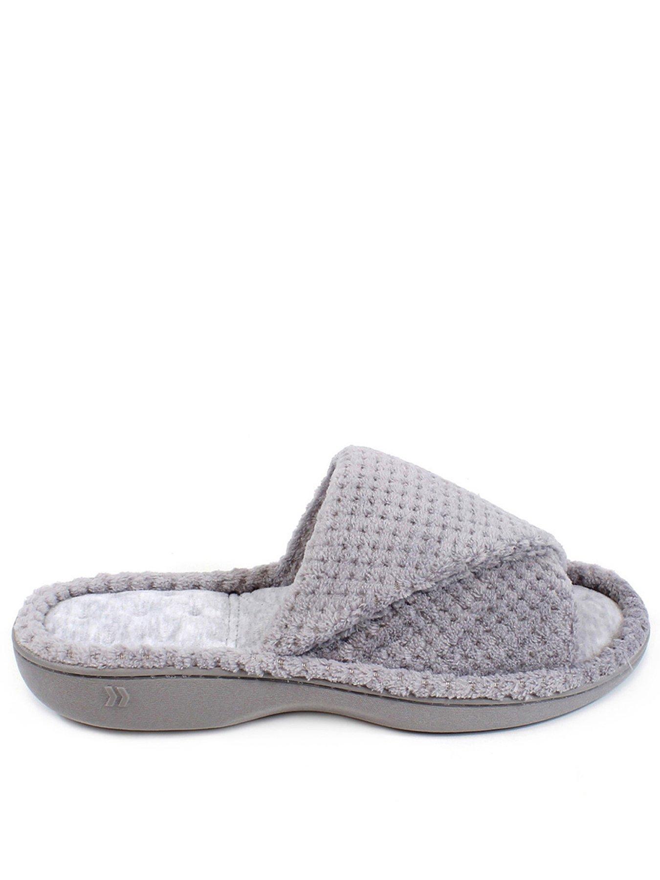 Image of TOTES Isotoner Popcorn Turnover Open Toe 360 Comfort Slider - Pale Grey