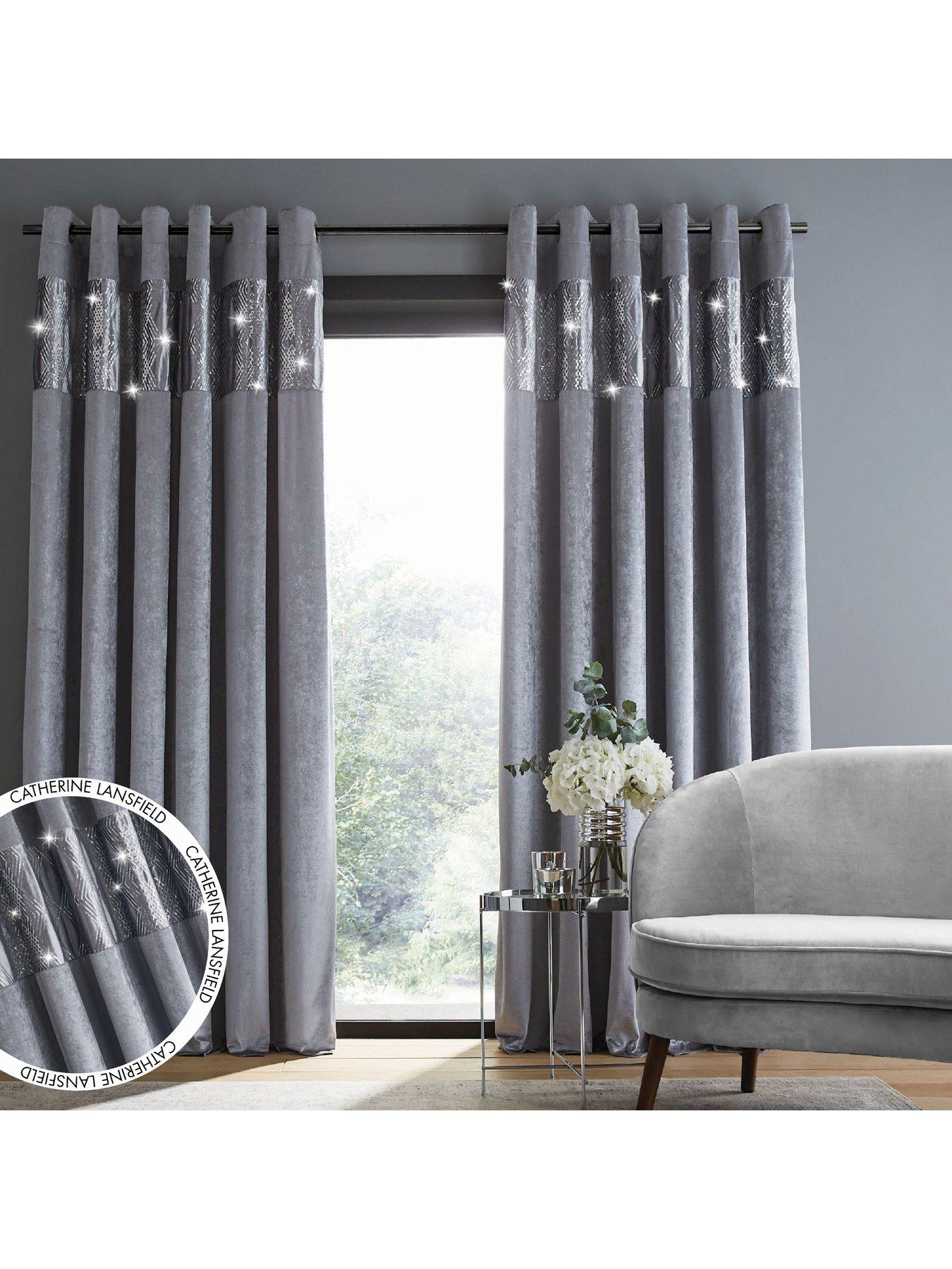 catherine-lansfield-crushed-velvet-glamour-sequin-fully-lined-eyelet-curtains-in-greyfront