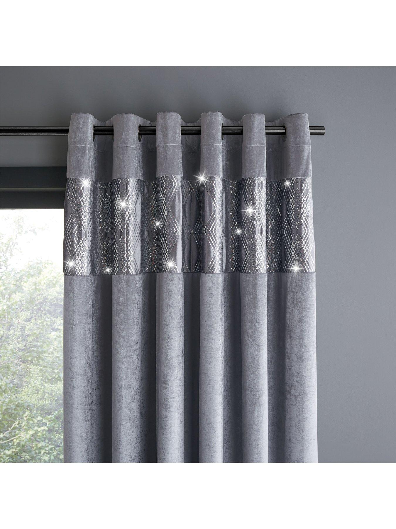 catherine-lansfield-crushed-velvet-glamour-sequin-fully-lined-eyelet-curtains-in-greystillFront