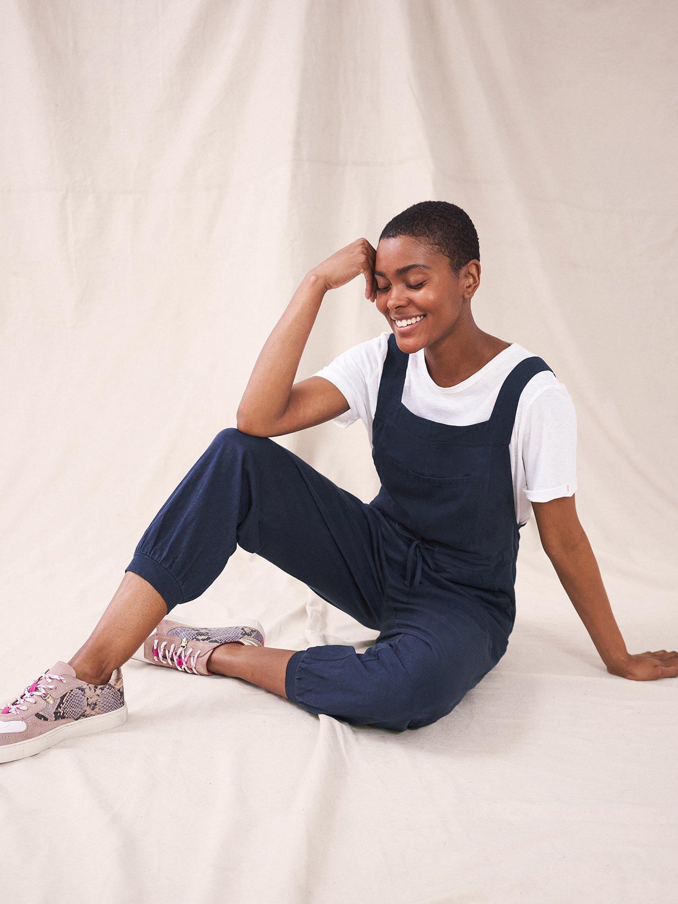 Image 1 of 4 of White Stuff Daphne Jersey Dungaree -fr Navy