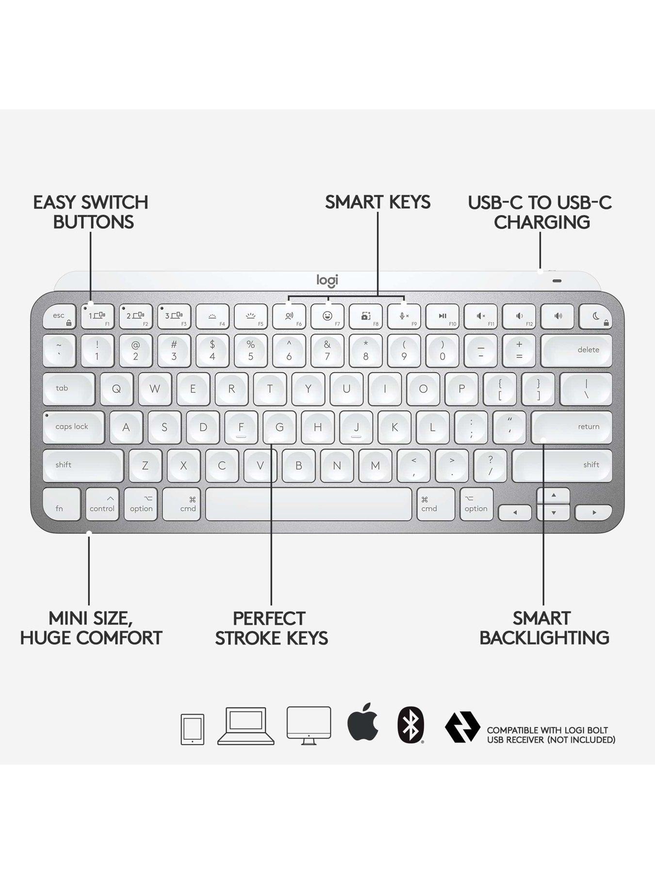 Image 6 of 8 of Logitech MX Keys Mini For Mac Minimalist Wireless Illuminated Keyboard - PALE GREY