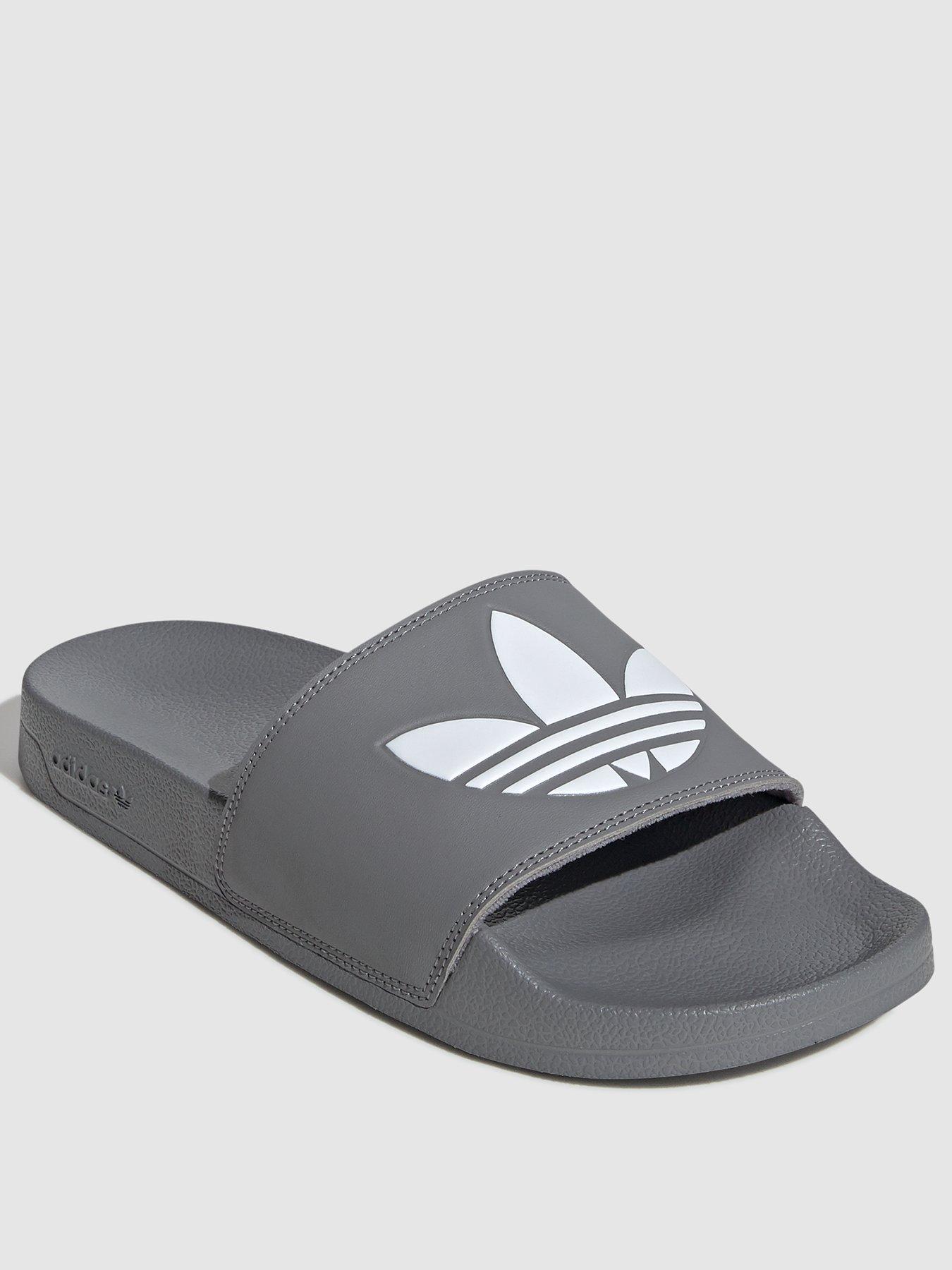 adidas Originals Unisex Adilette Lite Sliders Grey White Very