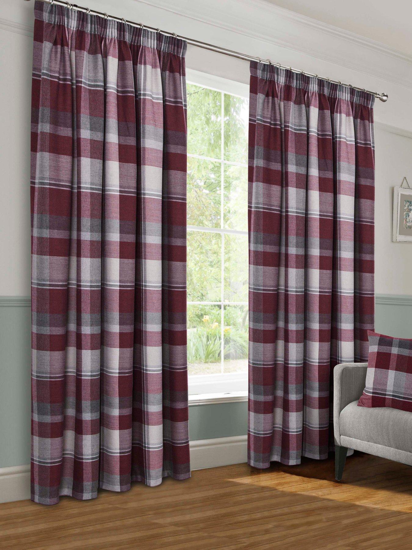undefined Braemar Check Pleated Lined Curtains