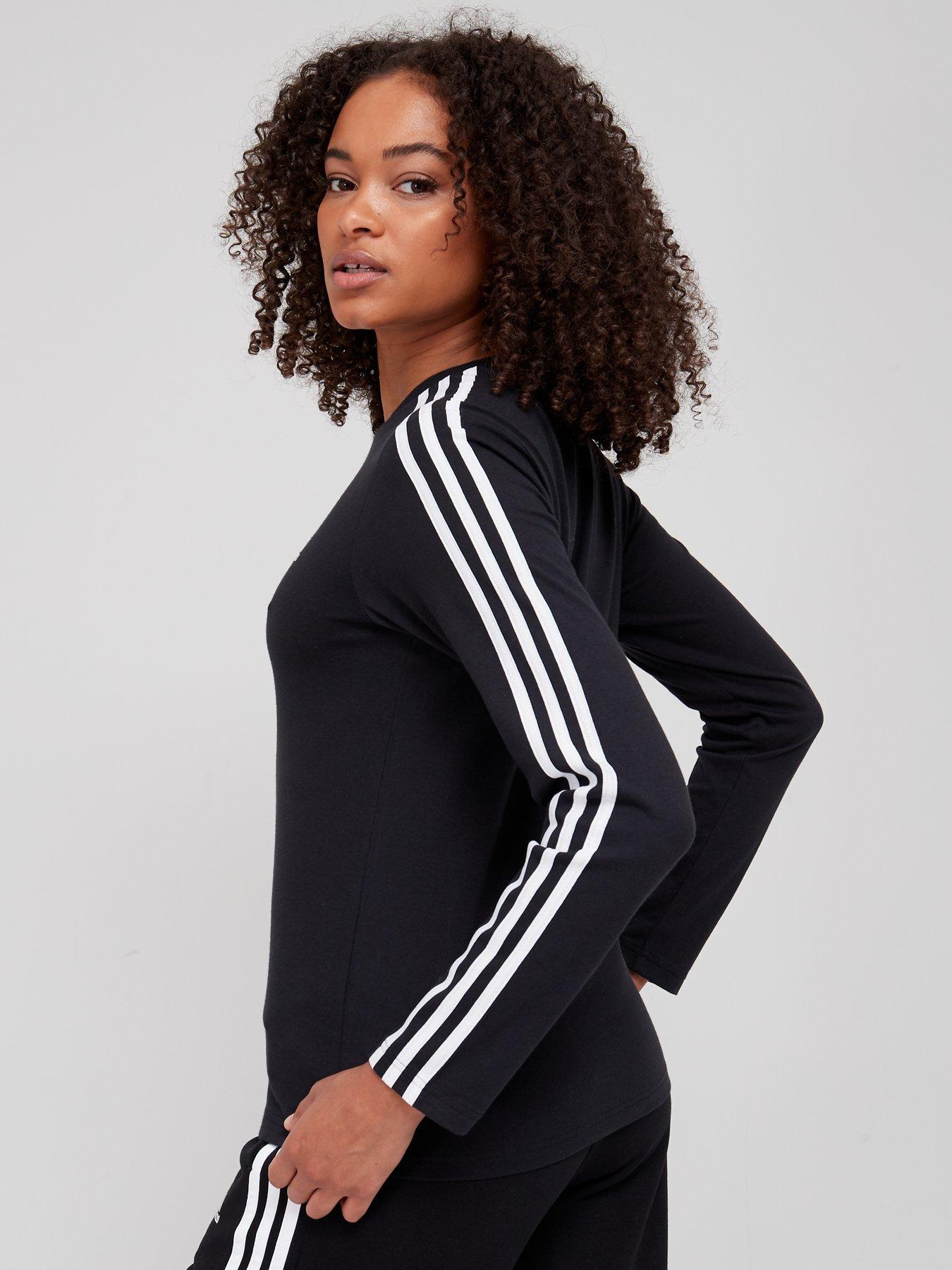 adidas-sportswear-essentials-3-stripes-long-sleeve-top-blackwhitestillFront