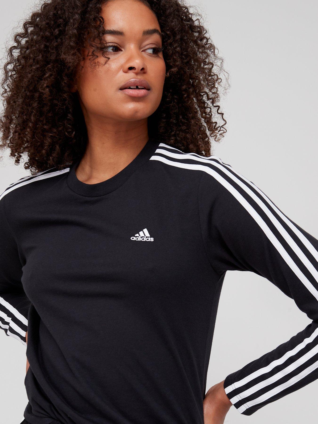 adidas-sportswear-essentials-3-stripes-long-sleeve-top-blackwhiteoutfit