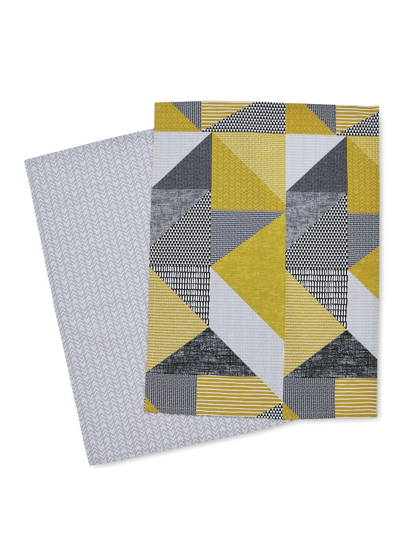 Catherine Lansfield Larsson Geo Tea Towels in Ochre – Set of 2