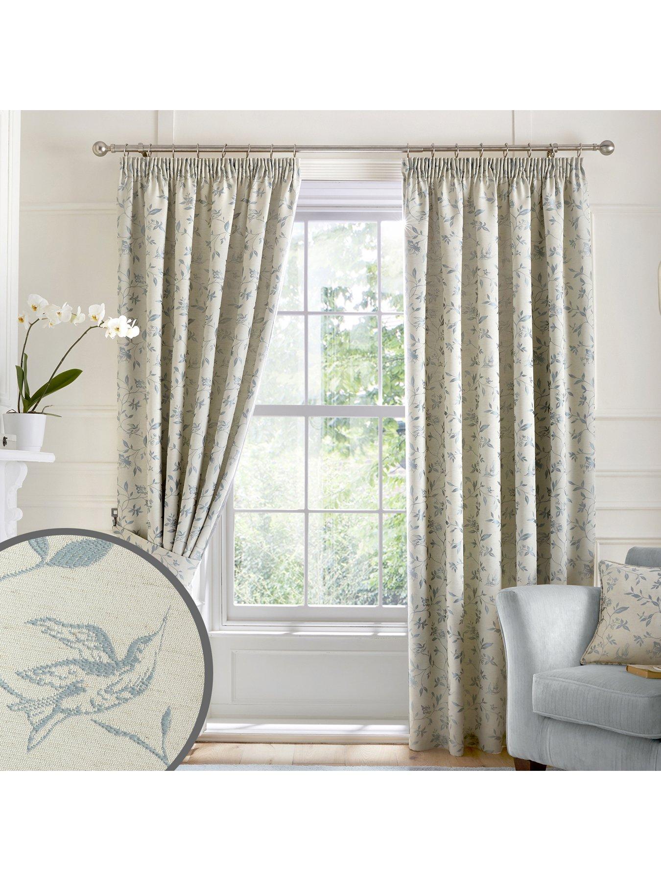 undefined Bird Trail Pencil Pleat Lined Curtains