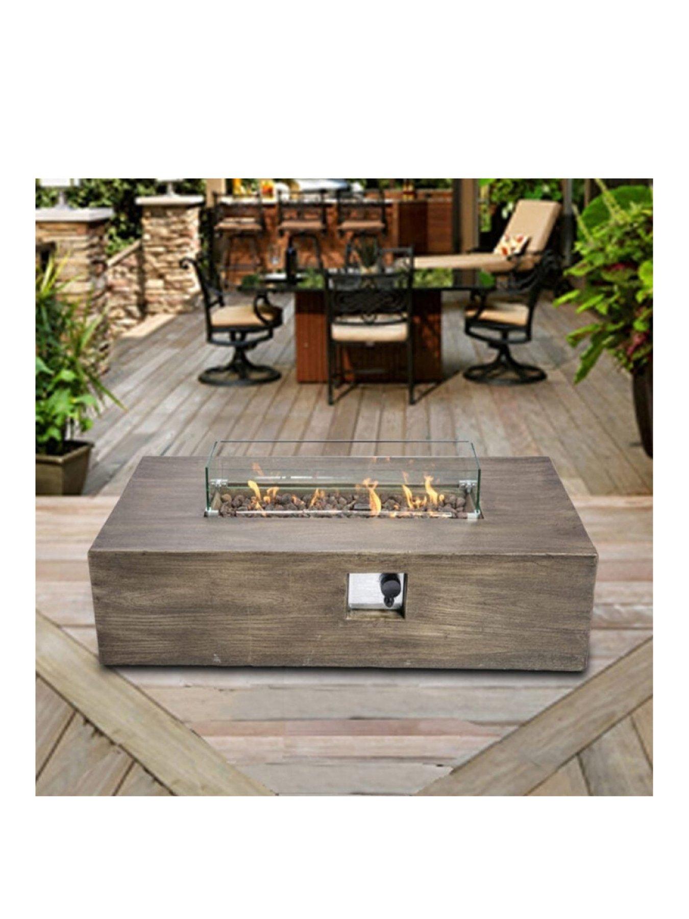 Image of Teamson Home Outdoor Gas Fire Pit With Lava Rocks and Cover
