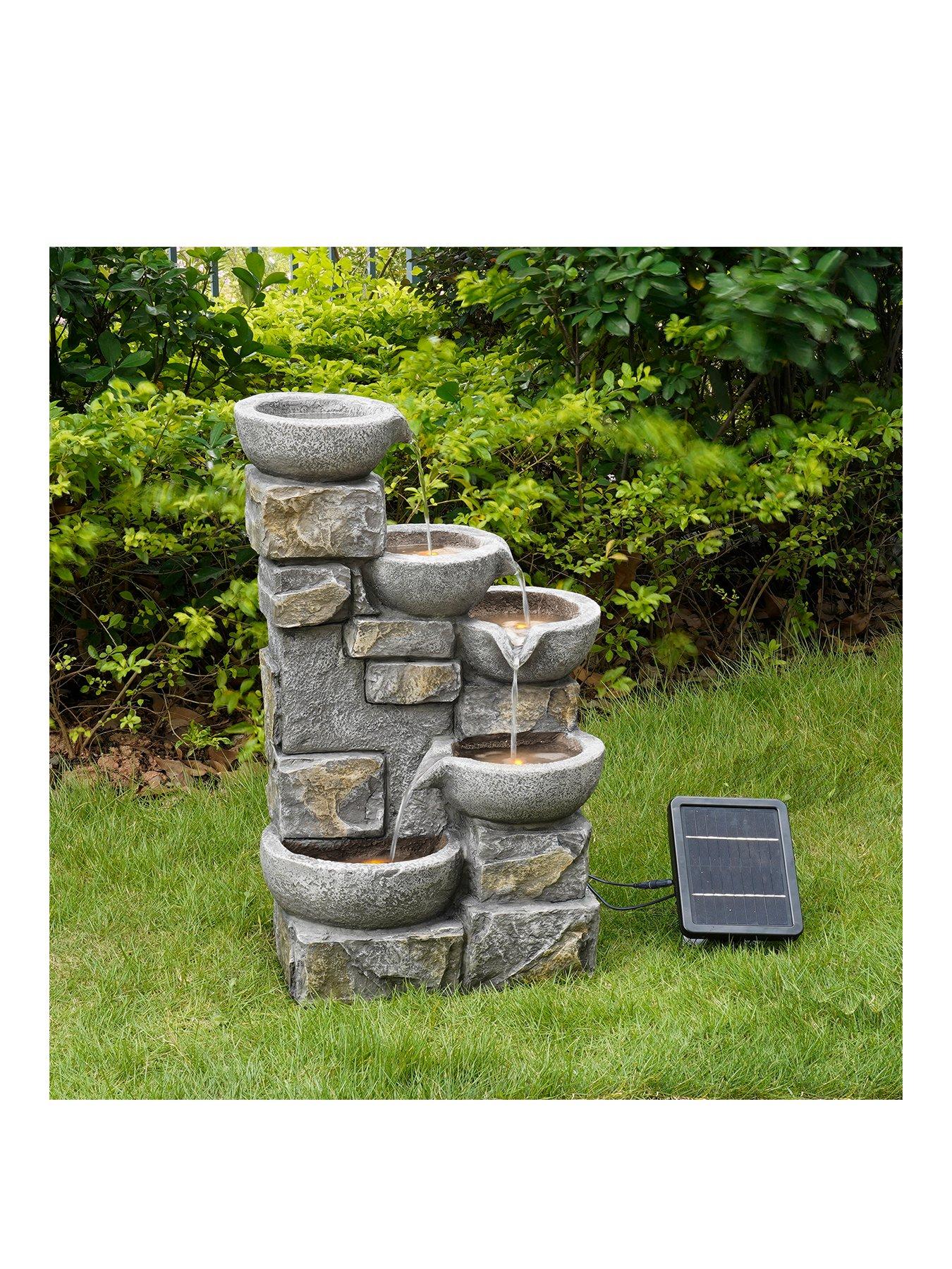 Image of Teamson Home Solar Power Water Fountain Garden Stone Ornament With Light