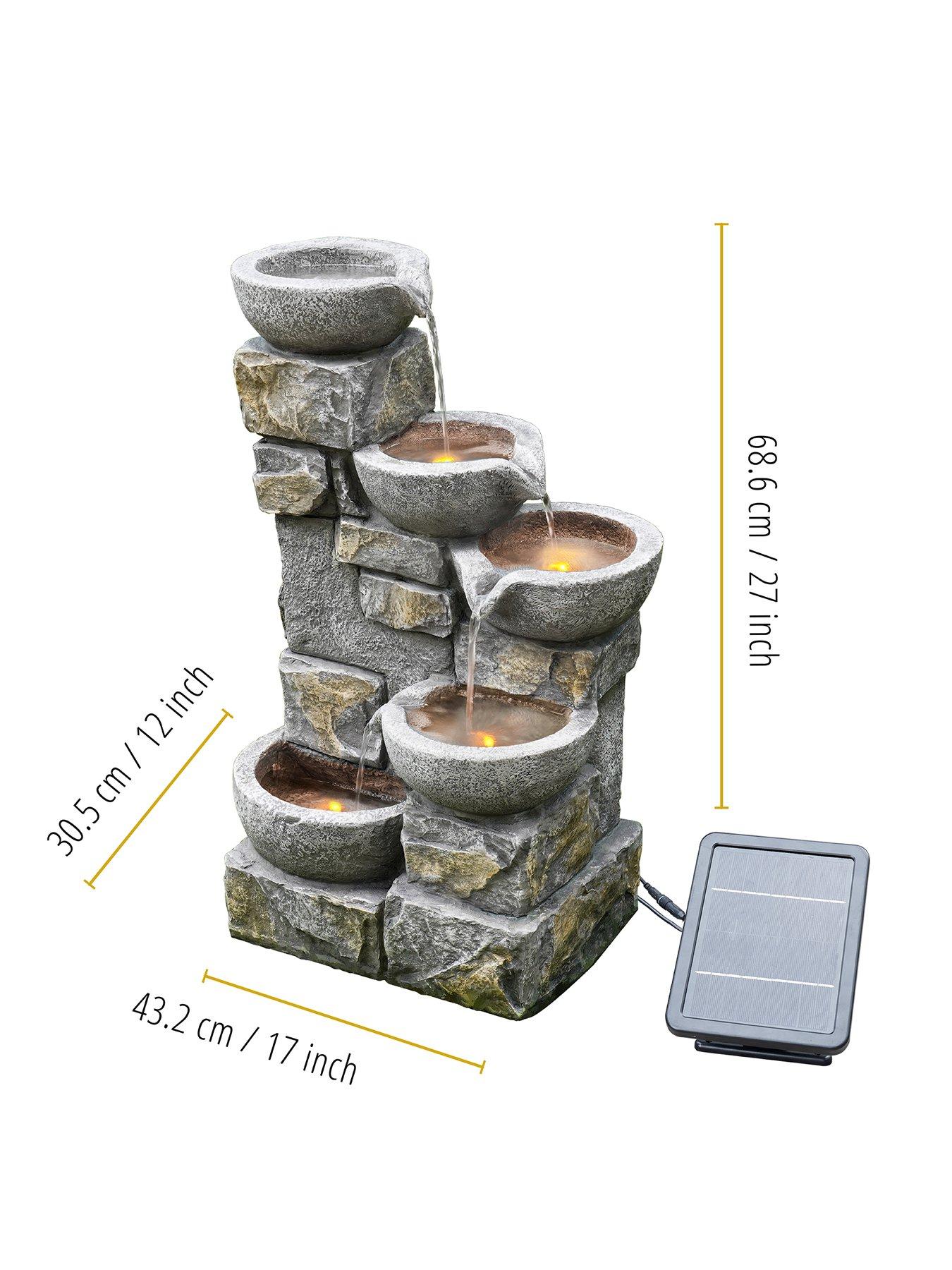 Image 2 of 7 of Teamson Home Solar Power Water Fountain Garden Stone Ornament With Light