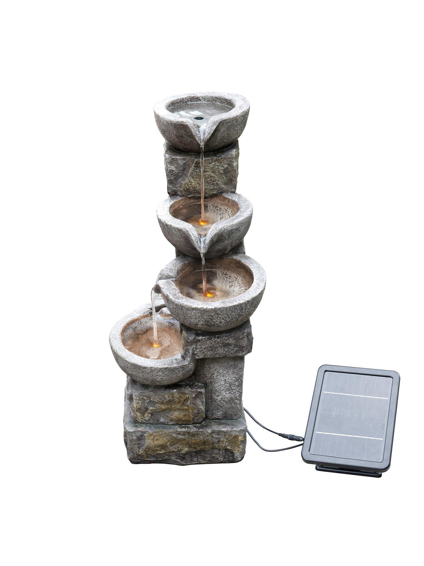 Image 4 of 7 of Teamson Home Solar Power Water Fountain Garden Stone Ornament With Light