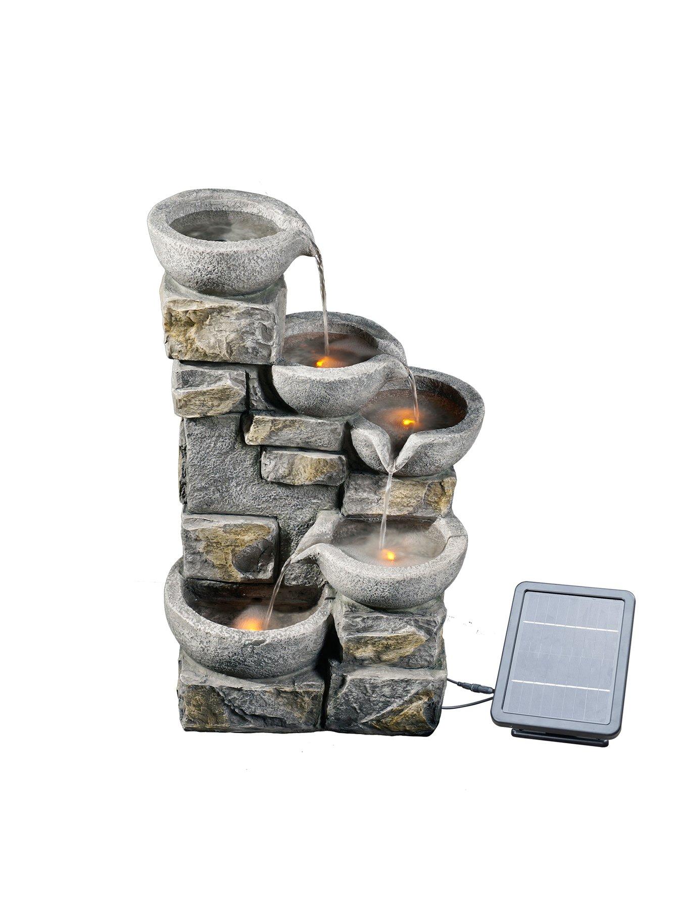 Image 6 of 7 of Teamson Home Solar Power Water Fountain Garden Stone Ornament With Light