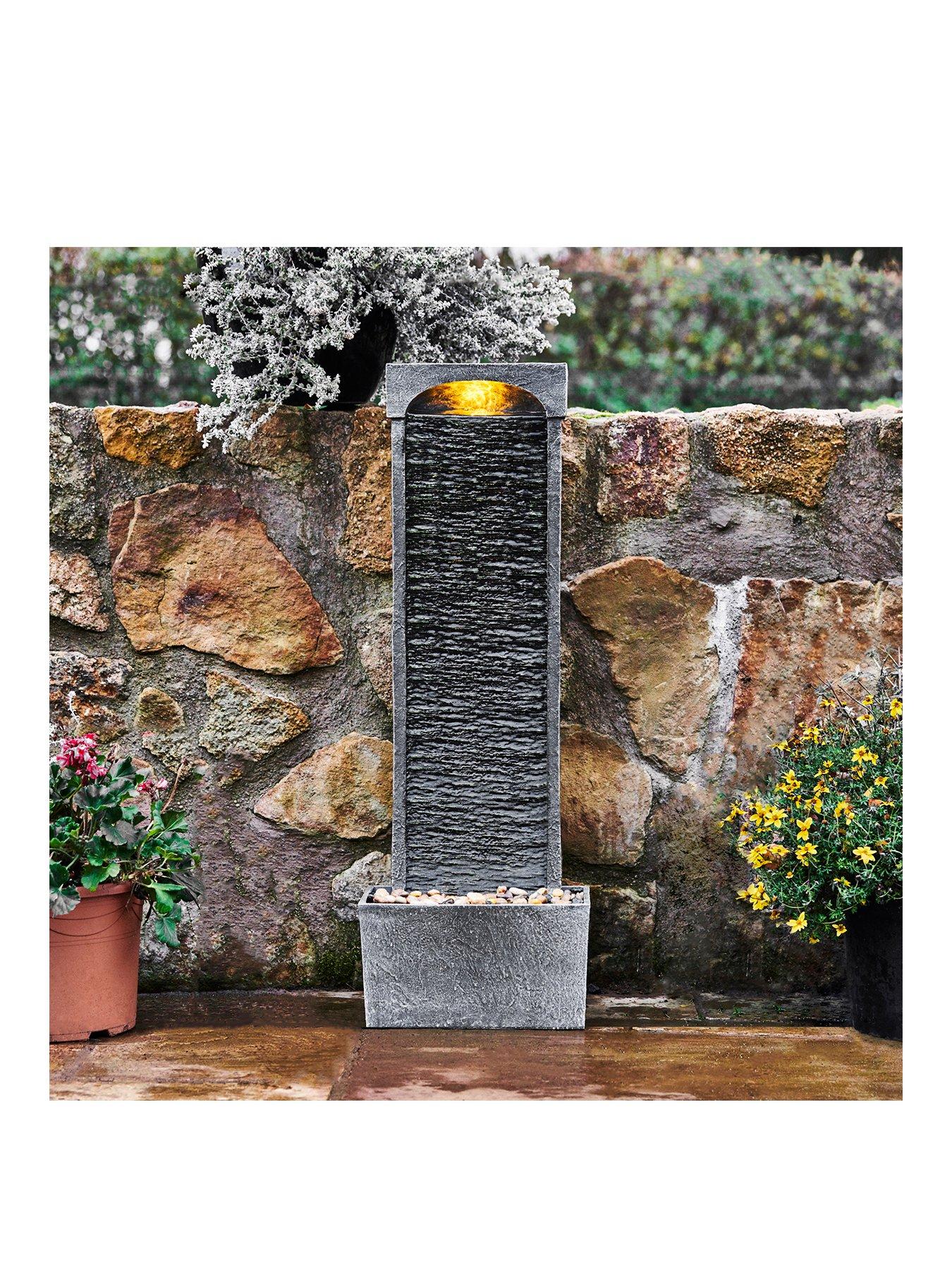 Teamson Home Curved Water Fountain Indoor Conservatory Garden Slate With Lights